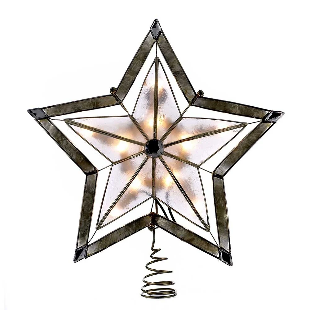 Kurt Adler 10-Inch 5-Point Large Star with Smoke Capiz Treetop - Multi 1 Kurt Adler 10-Inch 5-Point Large Star with Smoke Capiz Treetop - Multi