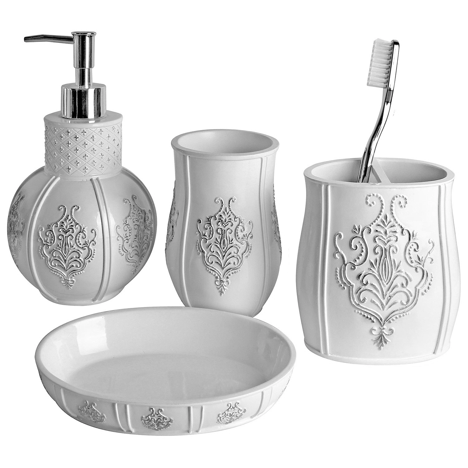 Creative Scents Vintage White Bathroom Accessories Set of 4 - White