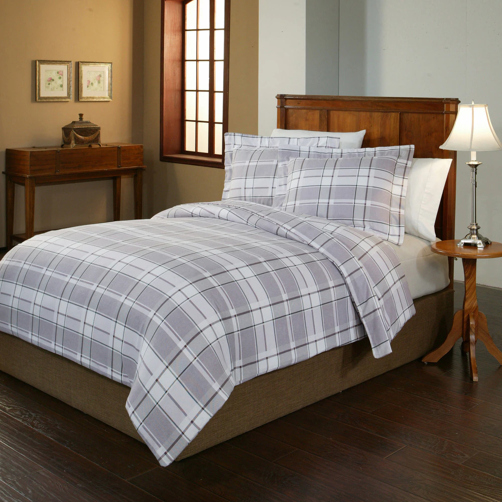Pointehaven Jensen Plaid 200 GSM Superior Super Cotton Flannel Oversized Duvet Cover Set - Twin - Twin XL