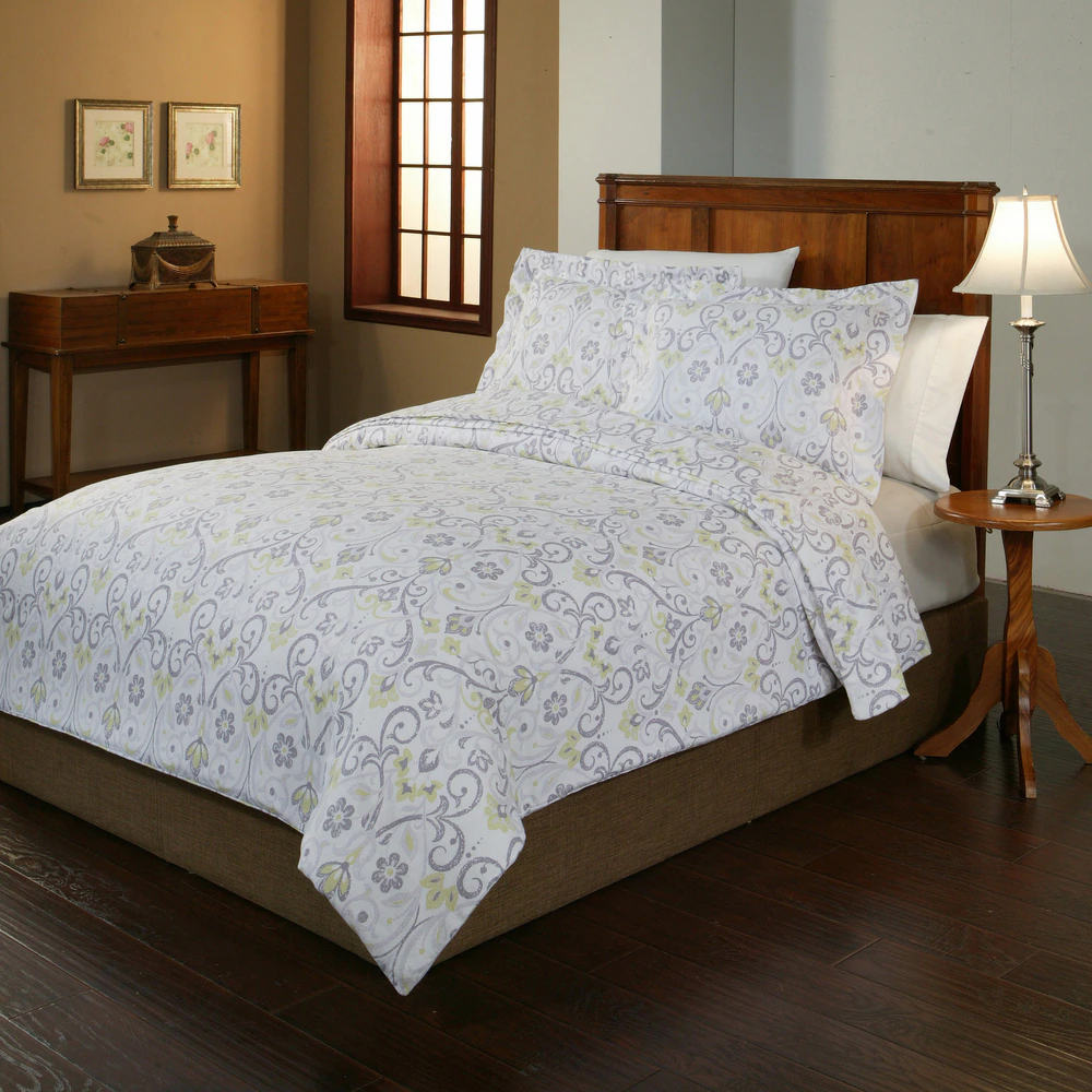 Pointehaven 200 GSM Meadow Print Superior Flannel Soft Cotton Oversized Duvet Sets - Full/Queen