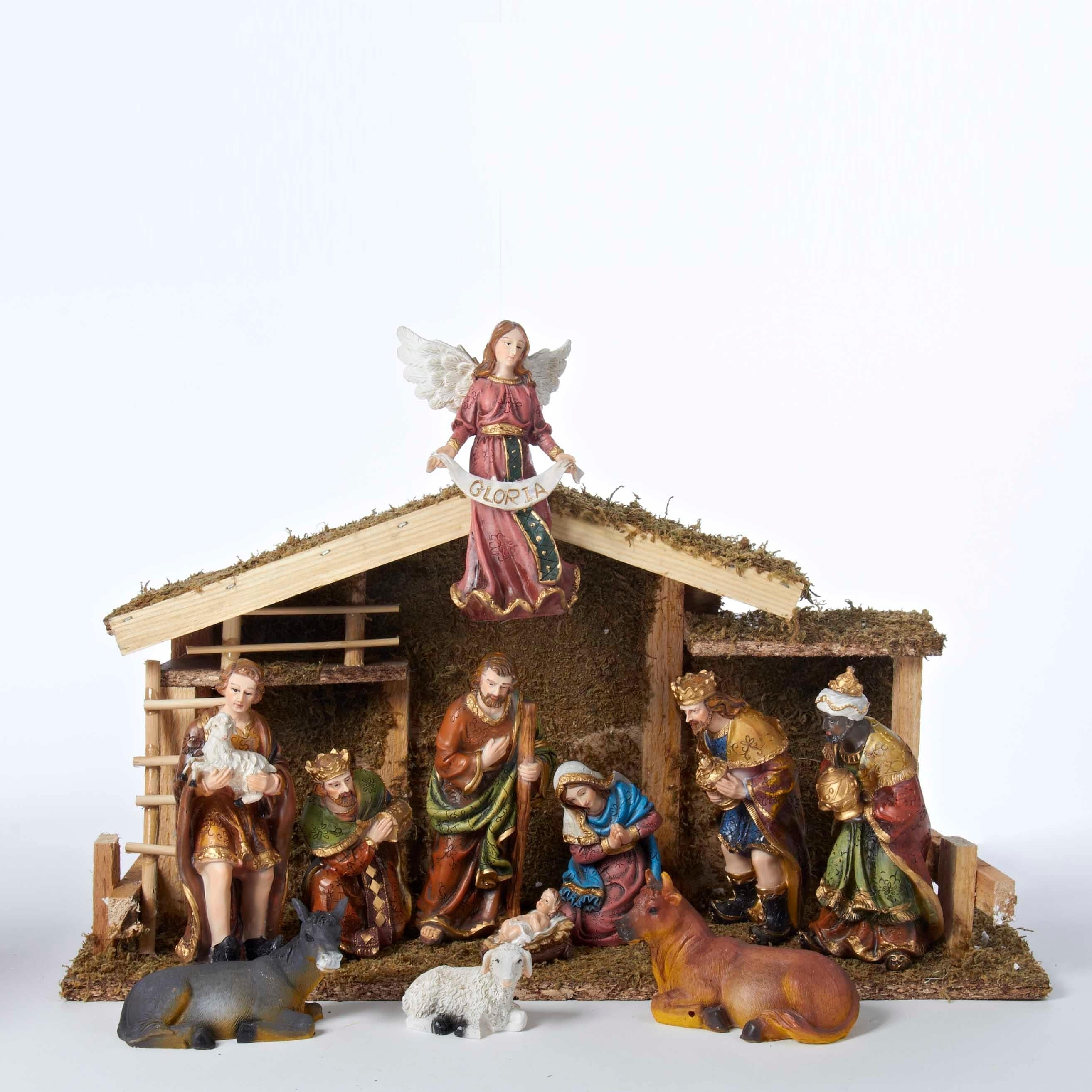 Kurt Adler 12-Piece Nativity Set with Wooden Stable - Multi 2 Kurt Adler 12-Piece Nativity Set with Wooden Stable - Multi