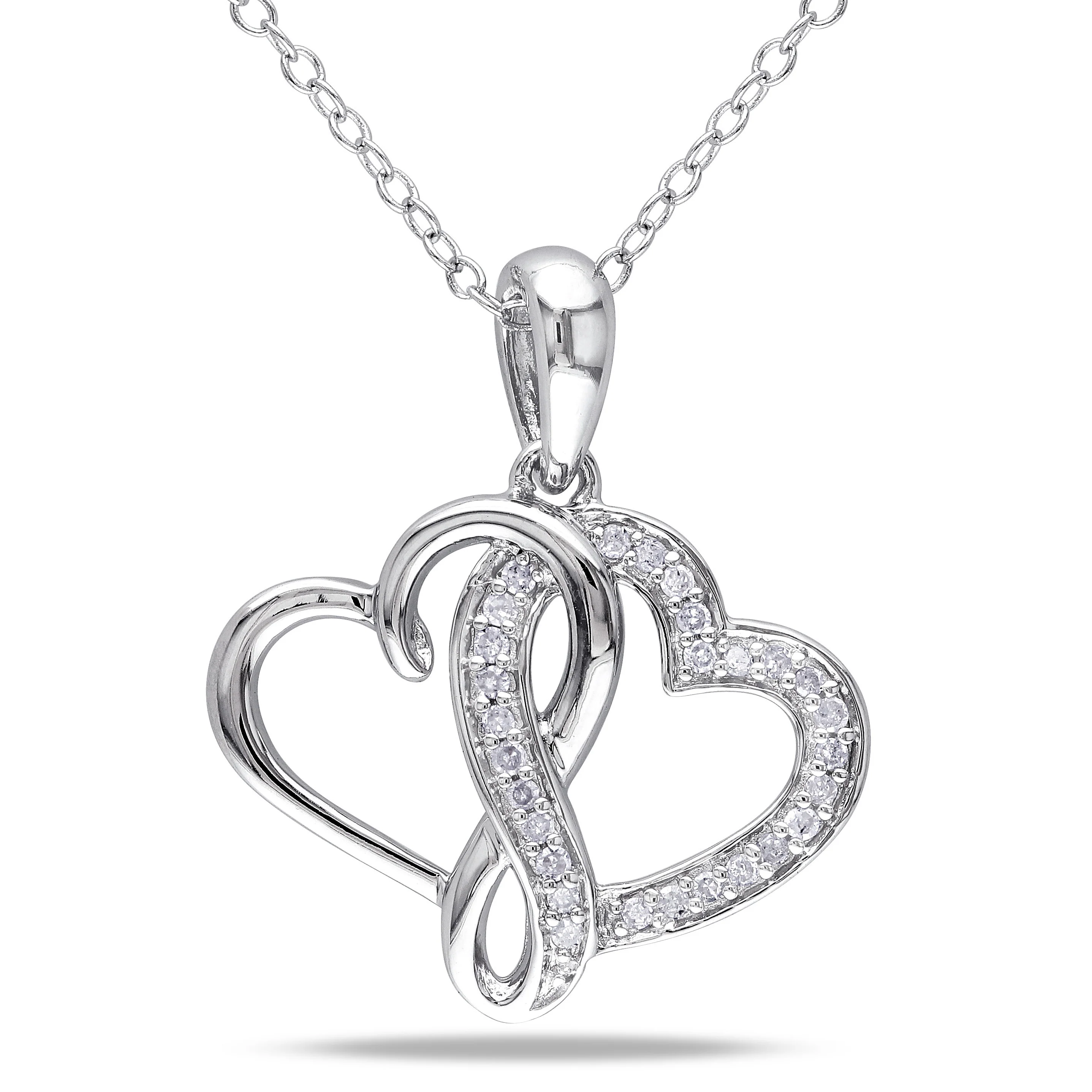 Miadora Sterling Silver 1/ 6ct TDW Diamond Double Heart Necklace - 18 Inch - White - White 1 Miadora Sterling Silver 1/ 6ct TDW Diamond Double Heart Necklace - 18 Inch - White - White