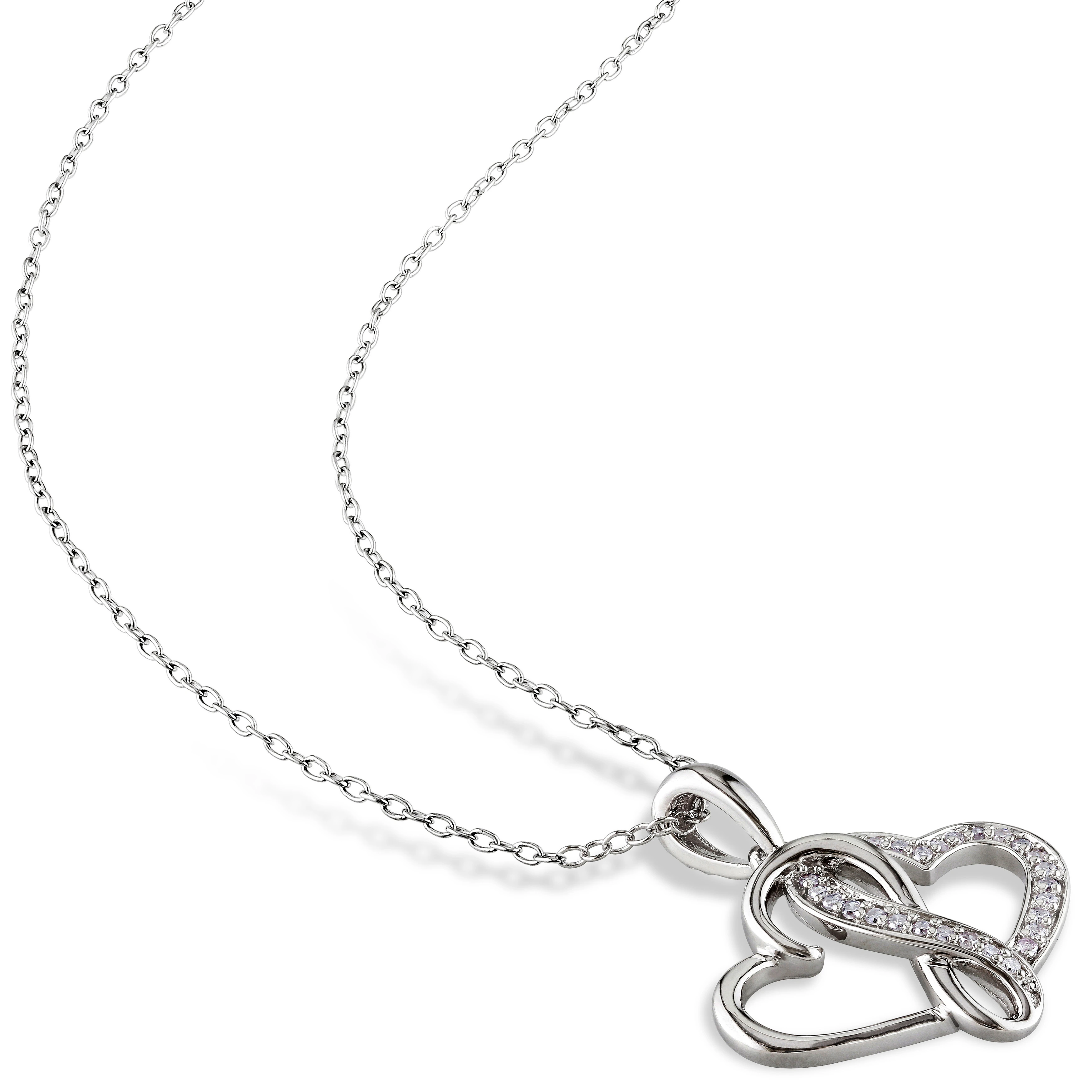 Miadora Sterling Silver 1/ 6ct TDW Diamond Double Heart Necklace - 18 Inch - White - White 4 Miadora Sterling Silver 1/ 6ct TDW Diamond Double Heart Necklace - 18 Inch - White - White