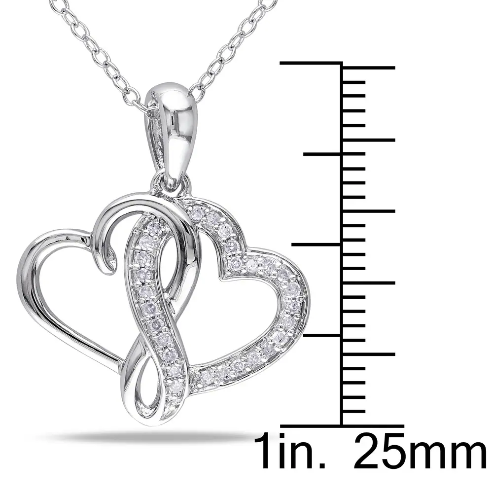 Miadora Sterling Silver 1/ 6ct TDW Diamond Double Heart Necklace - 18 Inch - White - White 6 Miadora Sterling Silver 1/ 6ct TDW Diamond Double Heart Necklace - 18 Inch - White - White