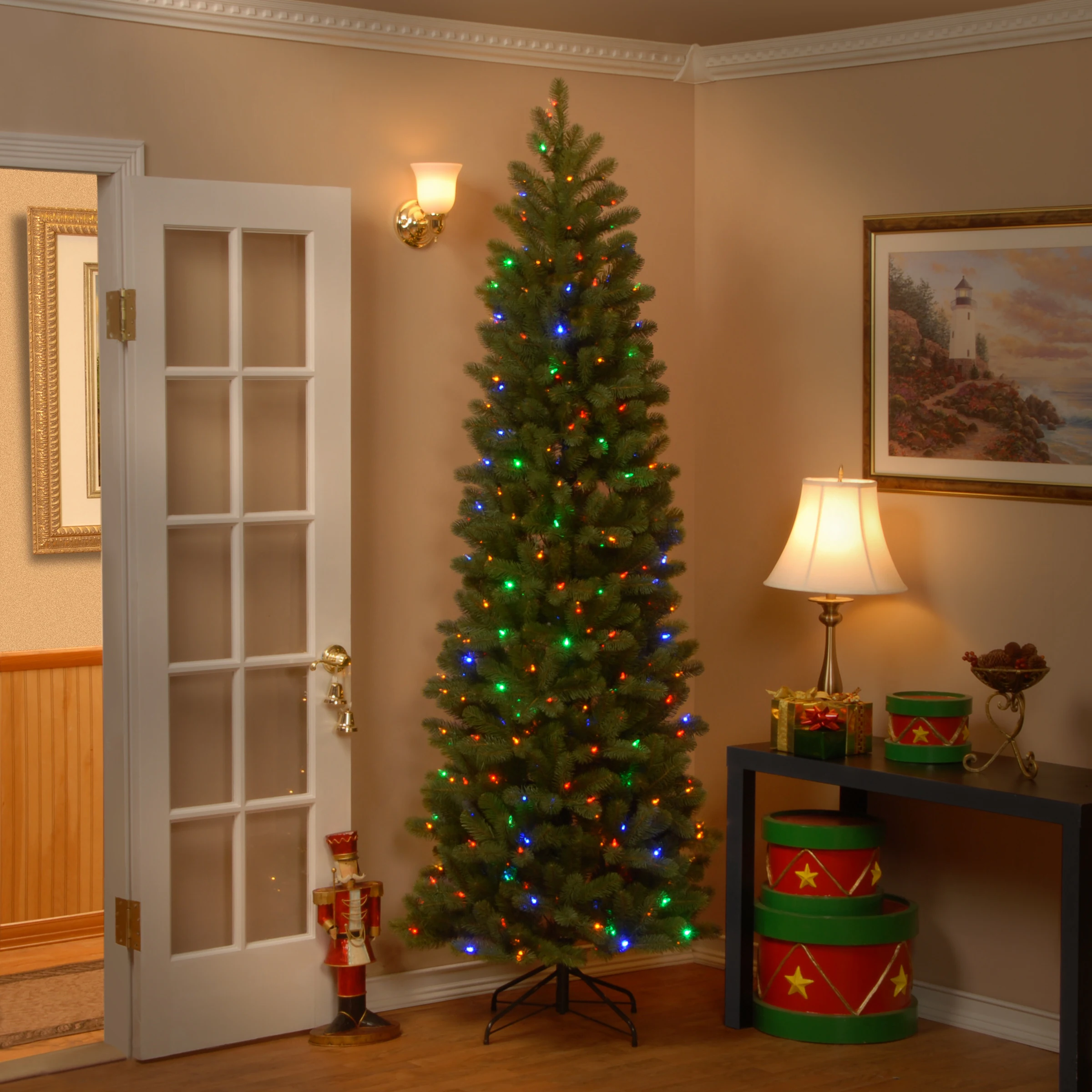 National Tree Company 7.5 ft. Feel-Real' Down Swept Douglas Fir Pencil Slim Hinged Tree - 7.5 Foot - 7.5 Foot - Green