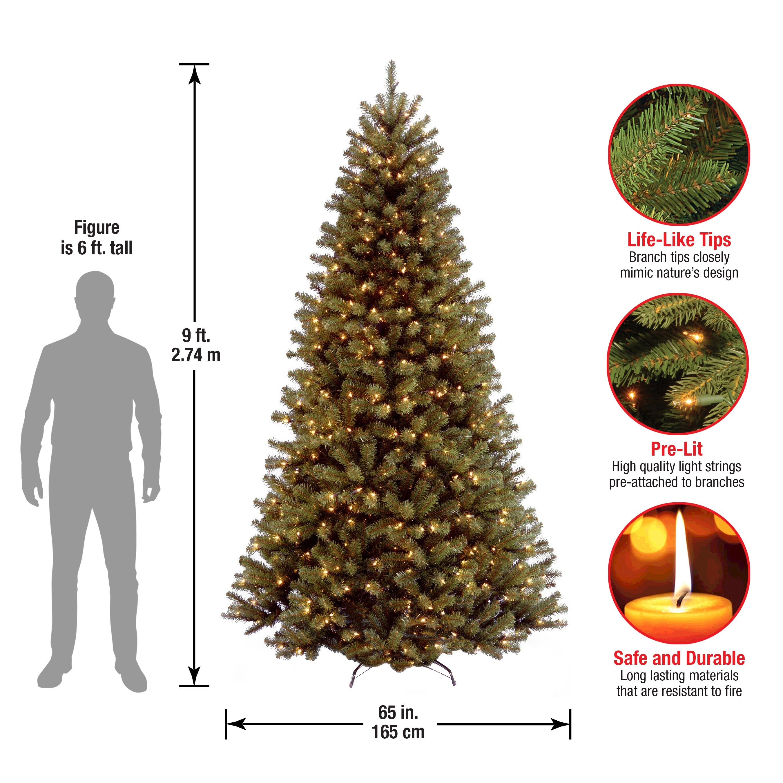 National Tree Company 9 ft. North Valley Spruce Hinged Tree with 700 Clear Lights - 9 Foot - 9 Foot - Green 6 National Tree Company 9 ft. North Valley Spruce Hinged Tree with 700 Clear Lights - 9 Foot - 9 Foot - Green