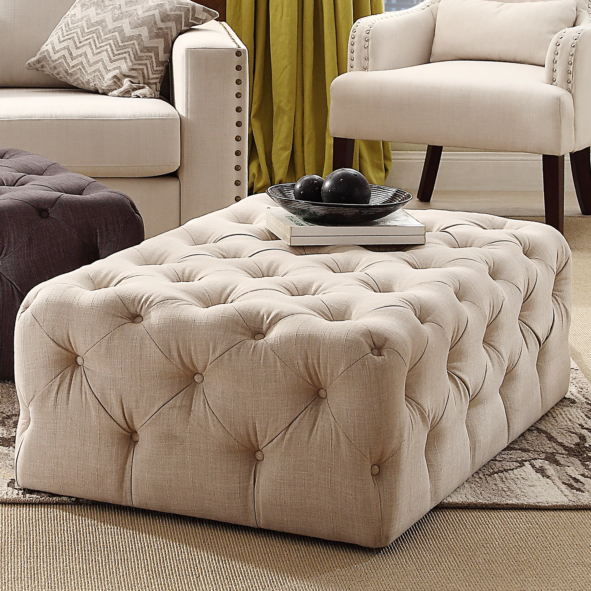iNSPIRE Q Artisan Knightsbridge Rectangular Tufted Ottoman with Casters
