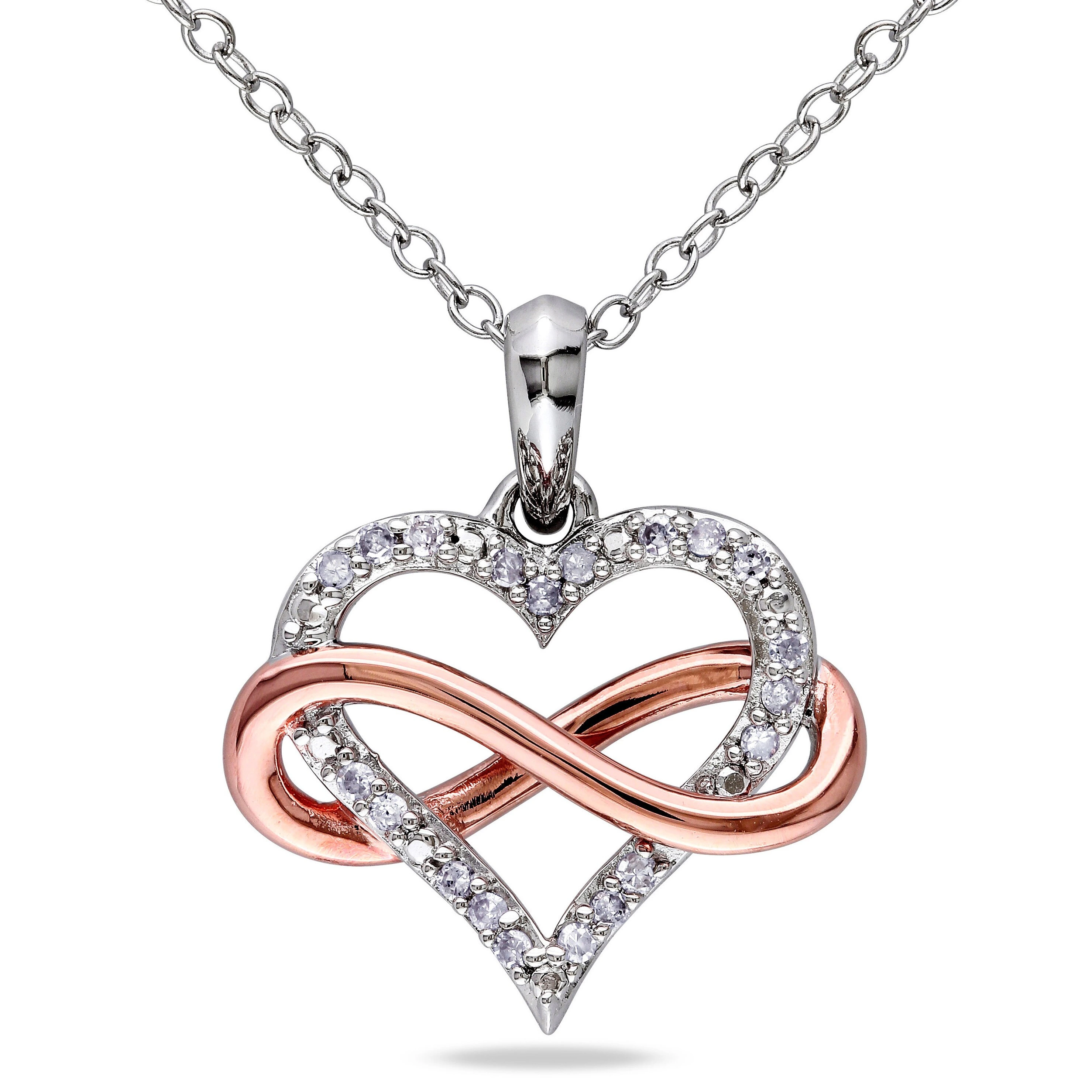 Miadora White and Rose Plated Silver 1/10ct TDW Diamond Infinity Heart Necklace - 19.4 mm x 18 in x 16.5 mm - 18 Inch - White - White/Rose/Two-Tone