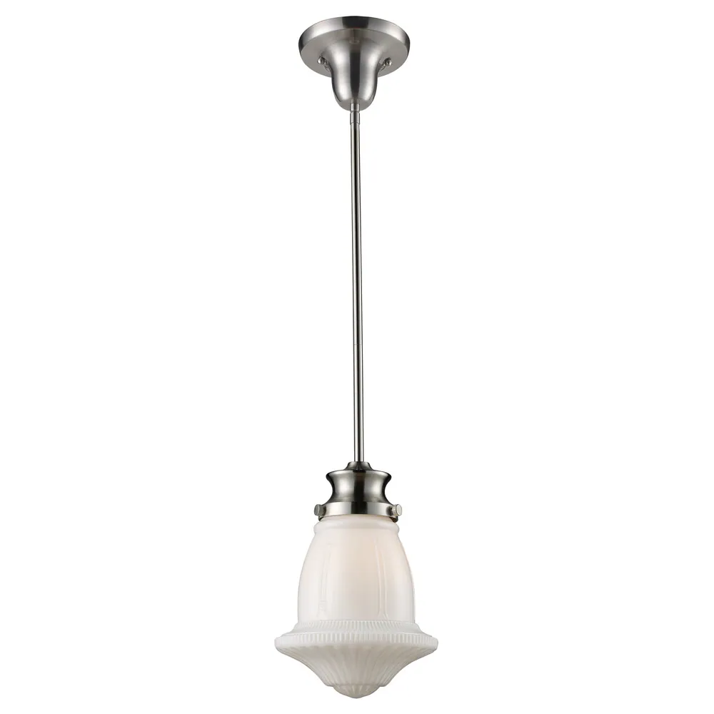 Elk Home Schoolhouse Satin Nickel With Opal Glass 1 Light Pendant - 12"H x 8"D - White/Silver Incandescent 7 Elk Home Schoolhouse Satin Nickel With Opal Glass 1 Light Pendant - 12"H x 8"D - White/Silver Incandescent