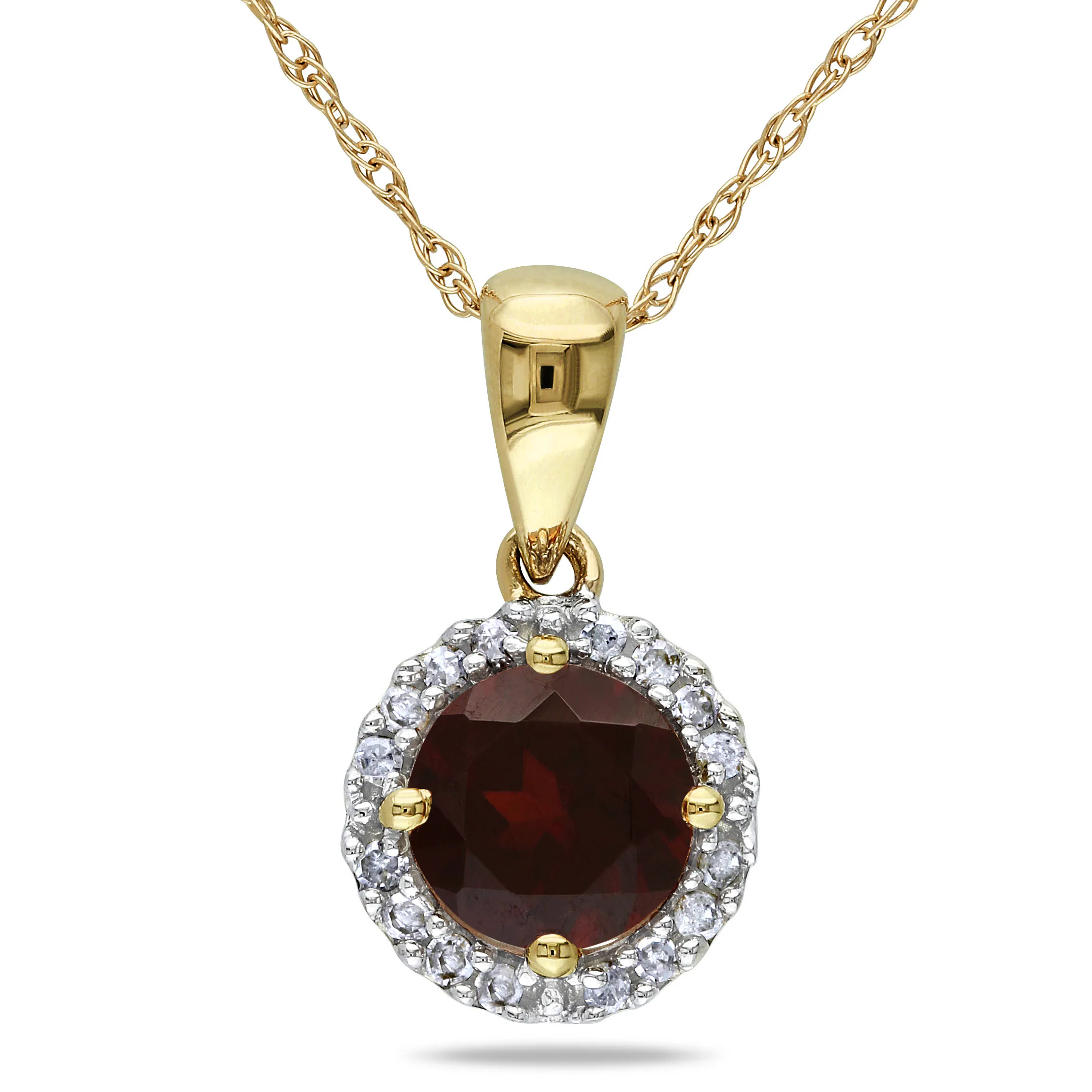 Miadora 10k Yellow Gold Garnet and 1/10ct TDW Diamond Necklace (H-I, I2-I3) - Red - 17 Inch - Garnet - Yellow
