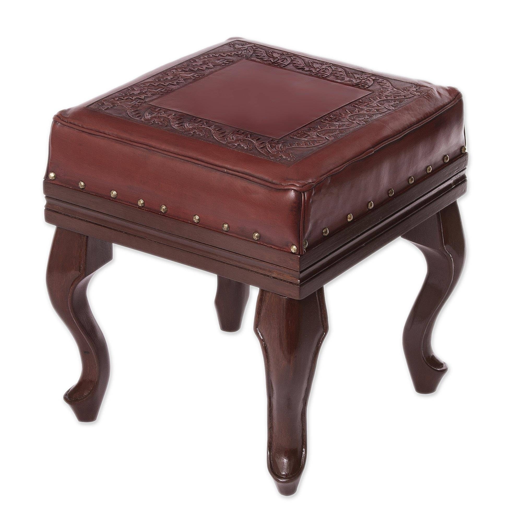 Handmade Leather and Tornillo Wood Inca Guardian Ottoman (Peru) - Brown - Medium