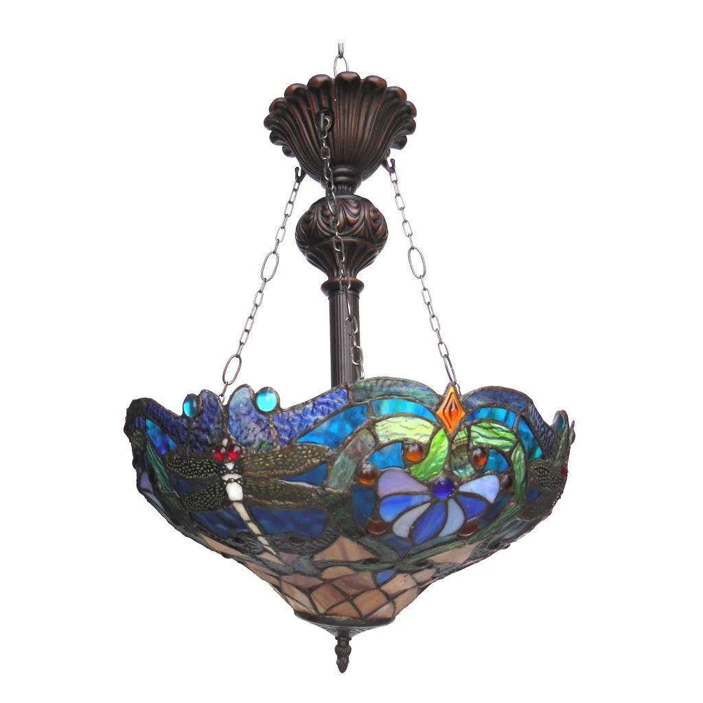 Tiffany-style Dragonfly 2-light Bronze Inverted Pendant - Bronze 3 Tiffany-style Dragonfly 2-light Bronze Inverted Pendant - Bronze