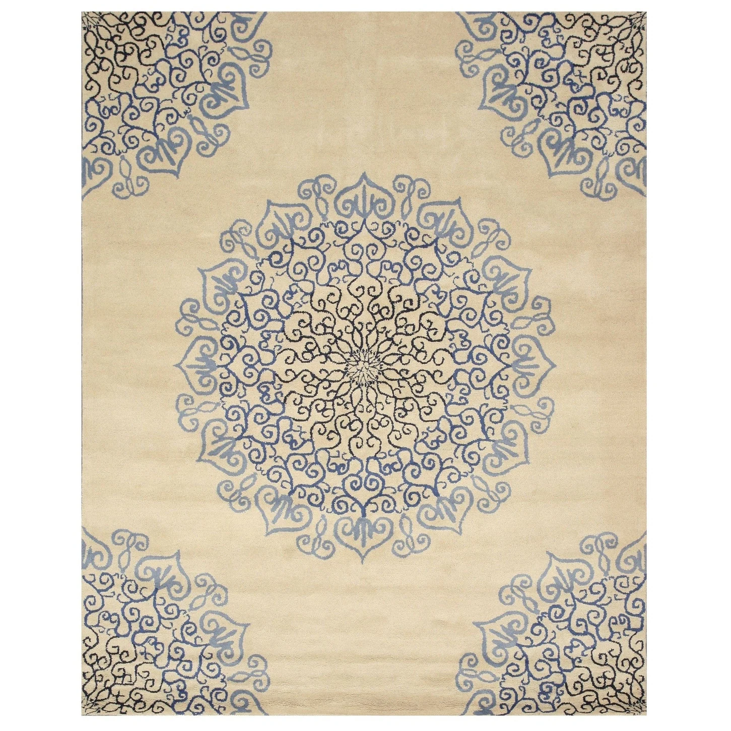 Hand-tufted Wool Blue Transitional Oriental Modern Naiin Rug - 8' Round - Blue 58 Hand-tufted Wool Blue Transitional Oriental Modern Naiin Rug - 8' Round - Blue