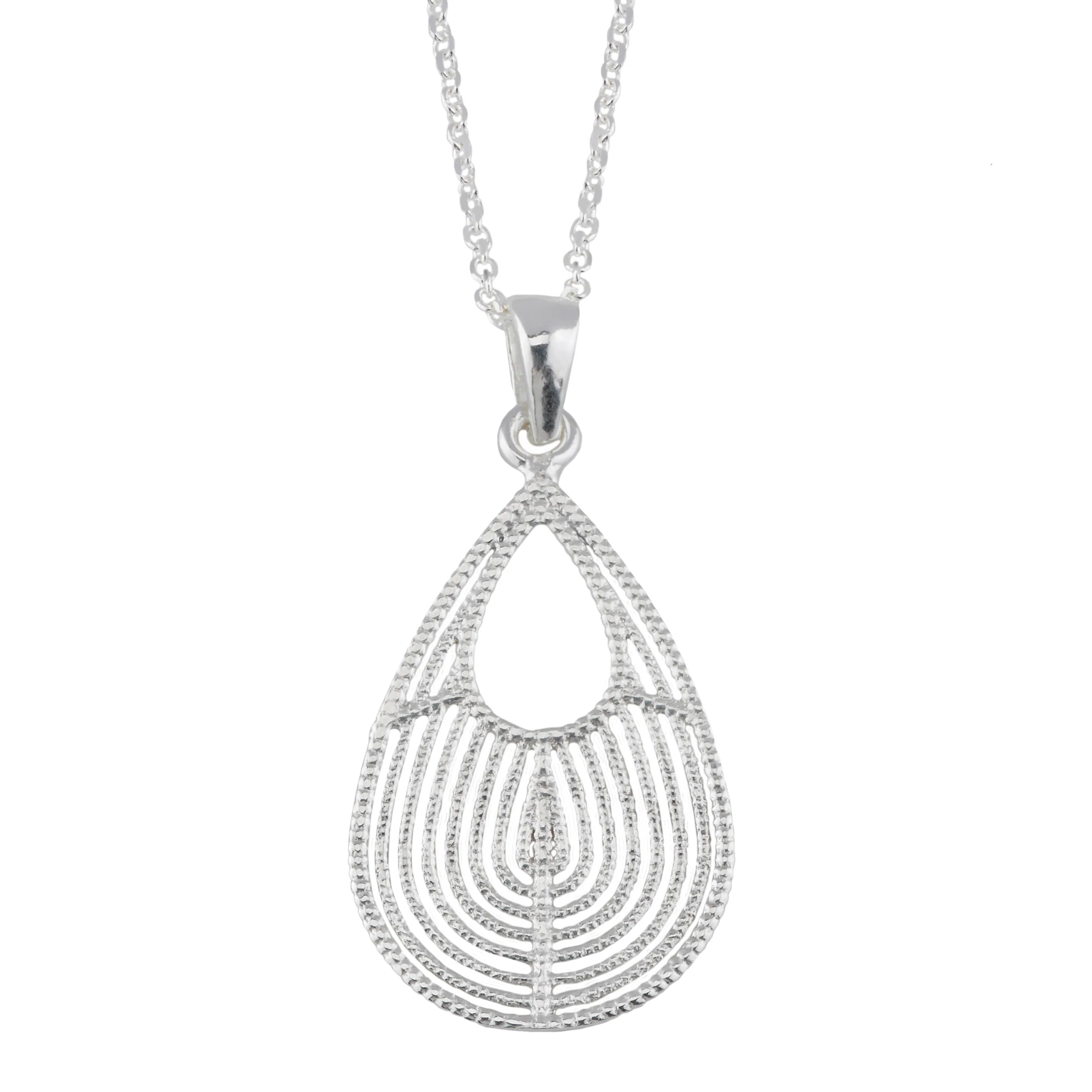 Fremada Sterling Silver Textured Graduated Teardrop Pendant - White - 18 Inch 1 Fremada Sterling Silver Textured Graduated Teardrop Pendant - White - 18 Inch