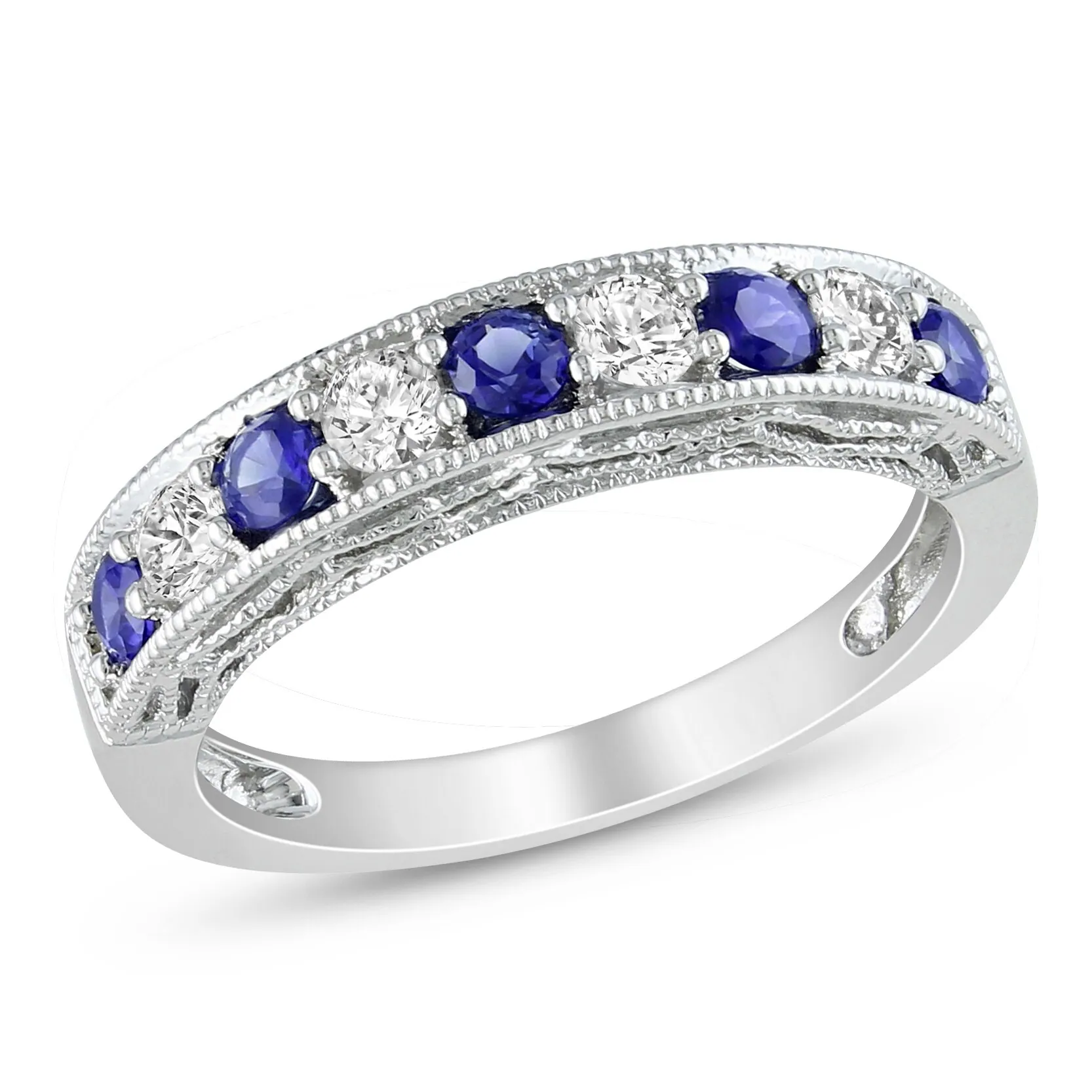 Miadora Sterling Silver Created Sapphire Stackable Anniversary Ring 21 Miadora Sterling Silver Created Sapphire Stackable Anniversary Ring