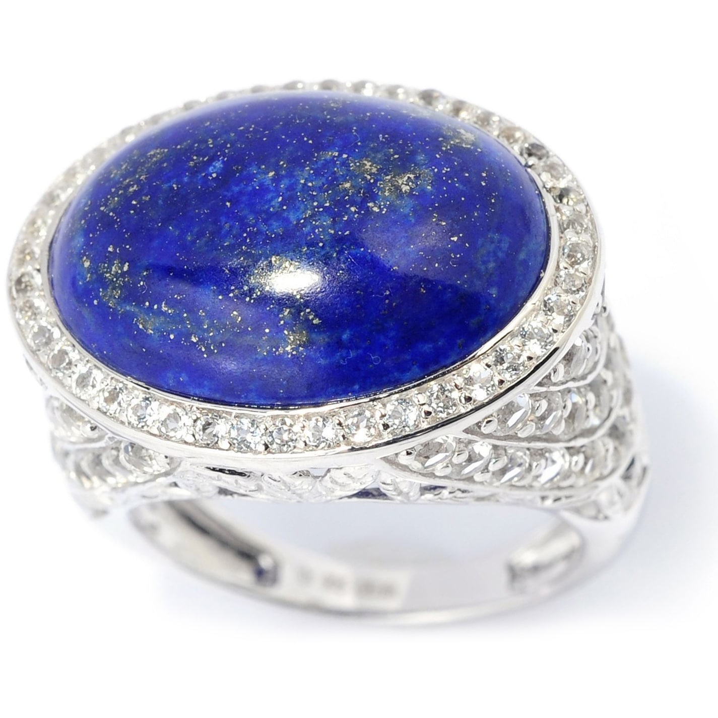 Pinctore Sterling Silver 2.77ct TGW Lapis and White Topaz East-west Ring - 8 8 Pinctore Sterling Silver 2.77ct TGW Lapis and White Topaz East-west Ring - 8
