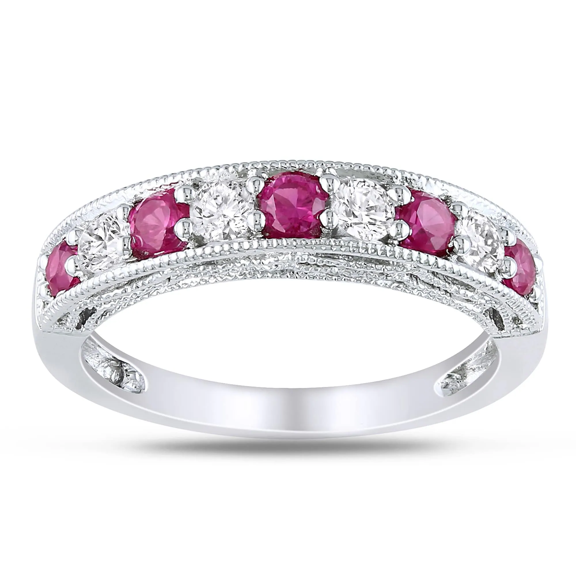 Miadora Sterling Silver Created Ruby and White Sapphire Ring 1 Miadora Sterling Silver Created Ruby and White Sapphire Ring