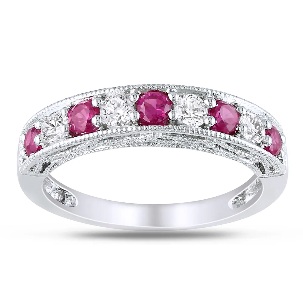 Miadora Sterling Silver Created Ruby and White Sapphire Ring 10 Miadora Sterling Silver Created Ruby and White Sapphire Ring