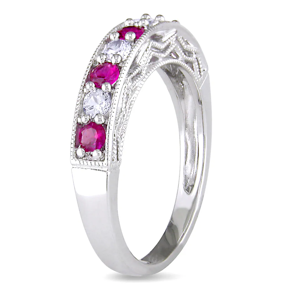 Miadora Sterling Silver Created Ruby and White Sapphire Ring 3 Miadora Sterling Silver Created Ruby and White Sapphire Ring