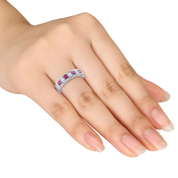 Miadora Sterling Silver Created Ruby and White Sapphire Ring 6 Miadora Sterling Silver Created Ruby and White Sapphire Ring