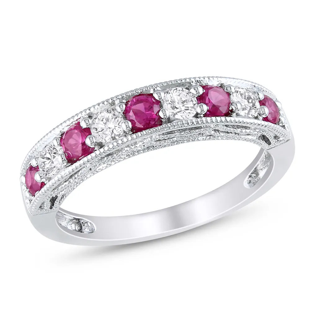 Miadora Sterling Silver Created Ruby and White Sapphire Ring 9 Miadora Sterling Silver Created Ruby and White Sapphire Ring