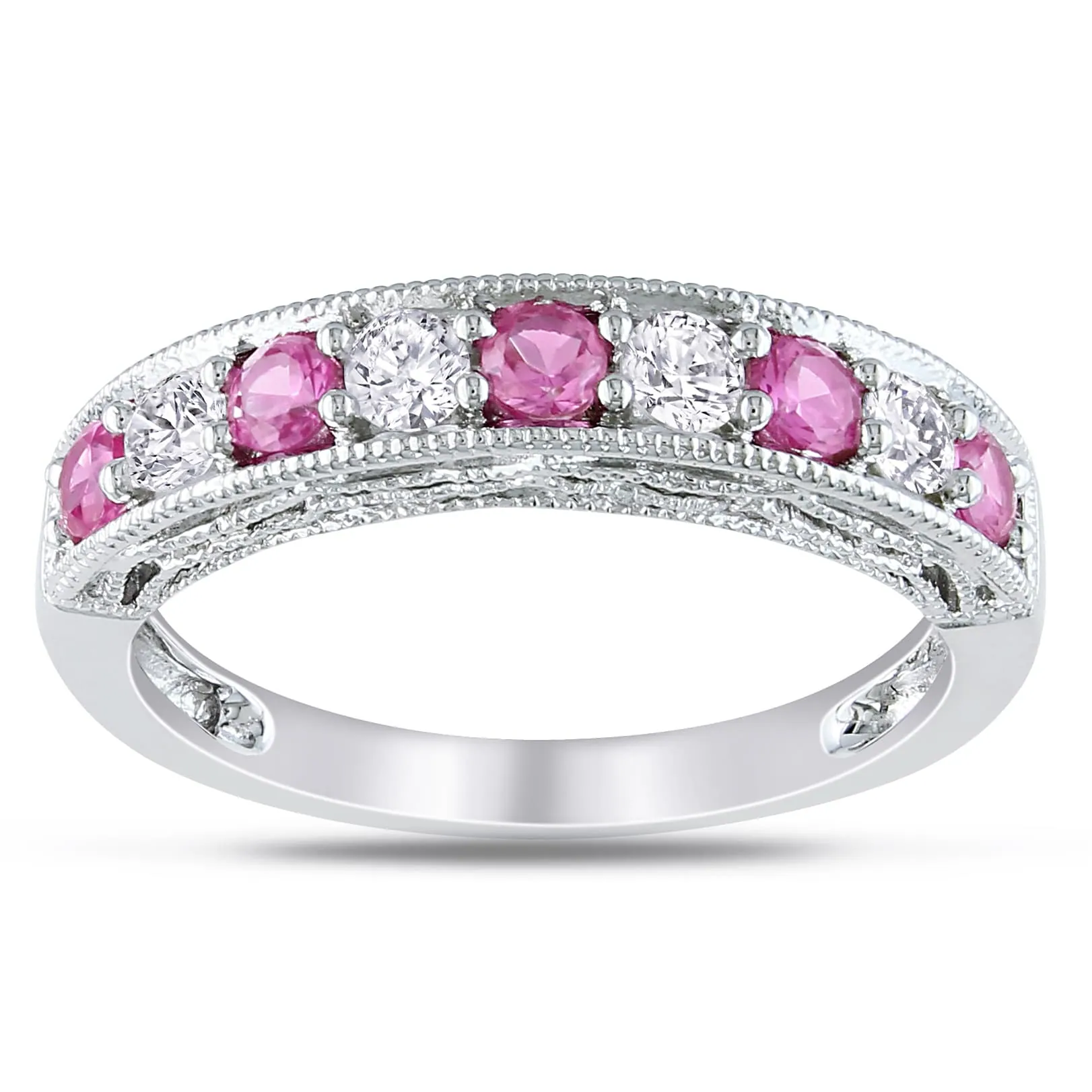 Miadora Sterling Silver Created Pink and White Sapphire Ring 20 Miadora Sterling Silver Created Pink and White Sapphire Ring