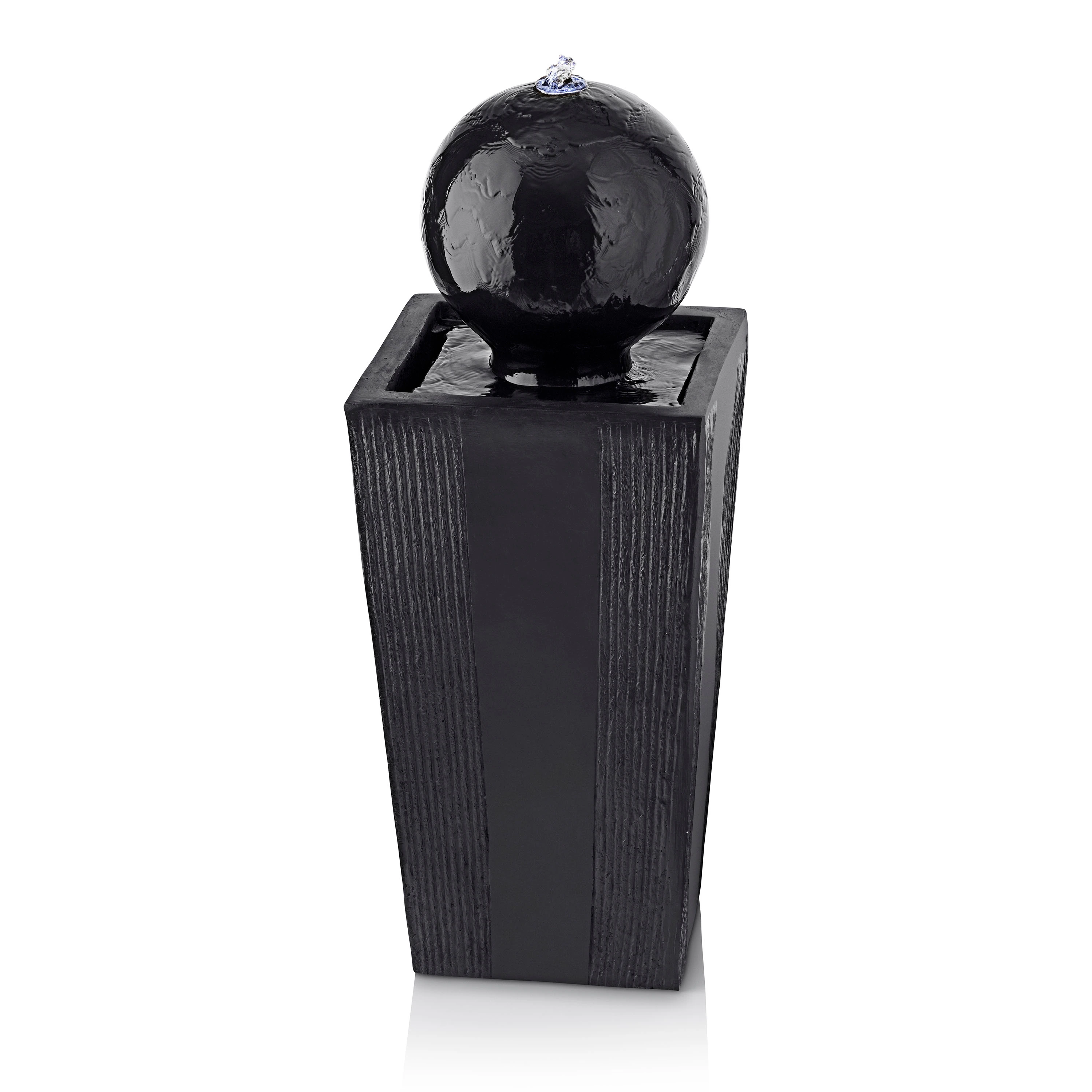 Alpine Corporation GIL786 33" Black Outdoor Modern Sphere Pedestal Water Fountain with LED Lights - Black - Floor - Glass 2 Alpine Corporation GIL786 33" Black Outdoor Modern Sphere Pedestal Water Fountain with LED Lights - Black - Floor - Glass