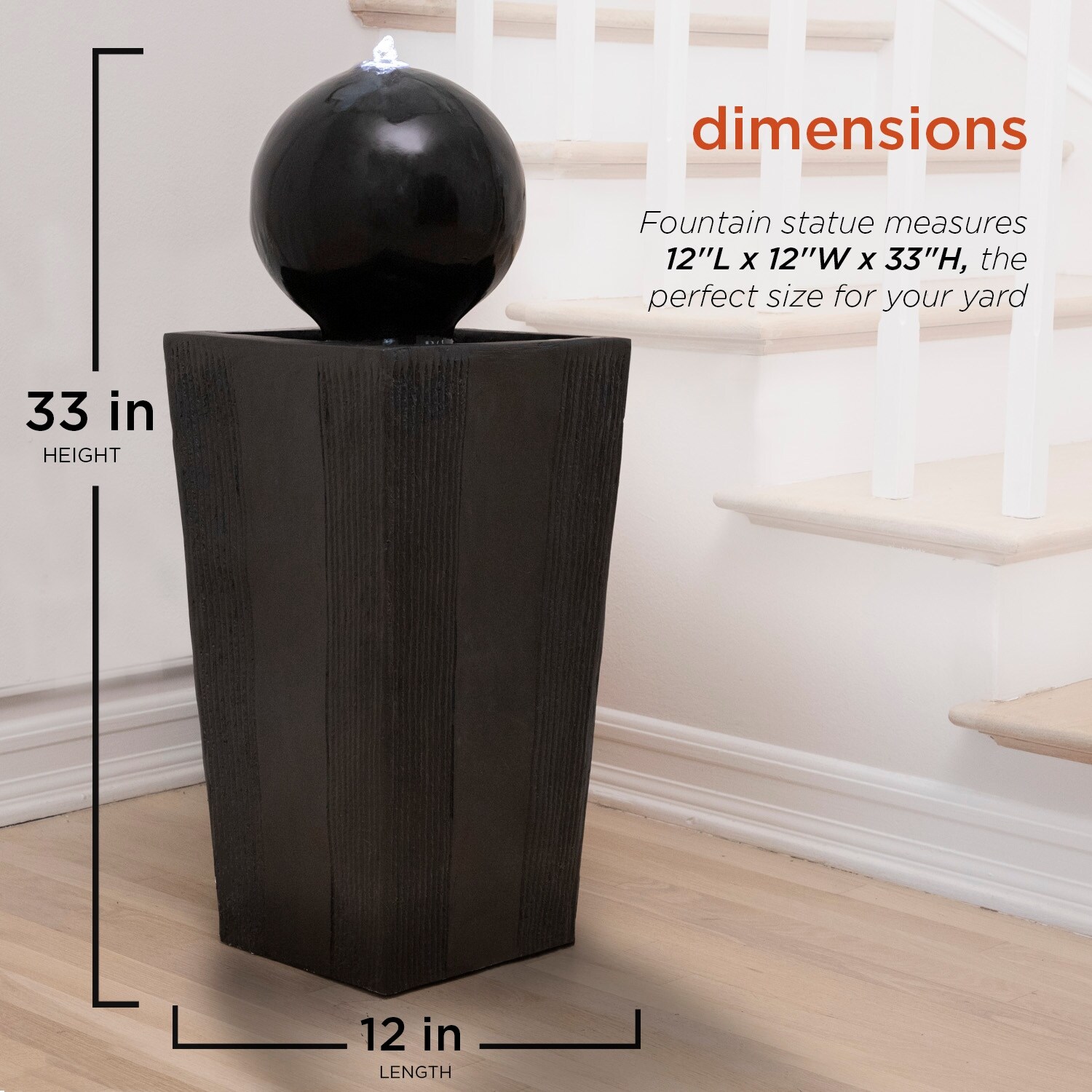 Alpine Corporation GIL786 33" Black Outdoor Modern Sphere Pedestal Water Fountain with LED Lights - Black - Floor - Glass 3 Alpine Corporation GIL786 33" Black Outdoor Modern Sphere Pedestal Water Fountain with LED Lights - Black - Floor - Glass