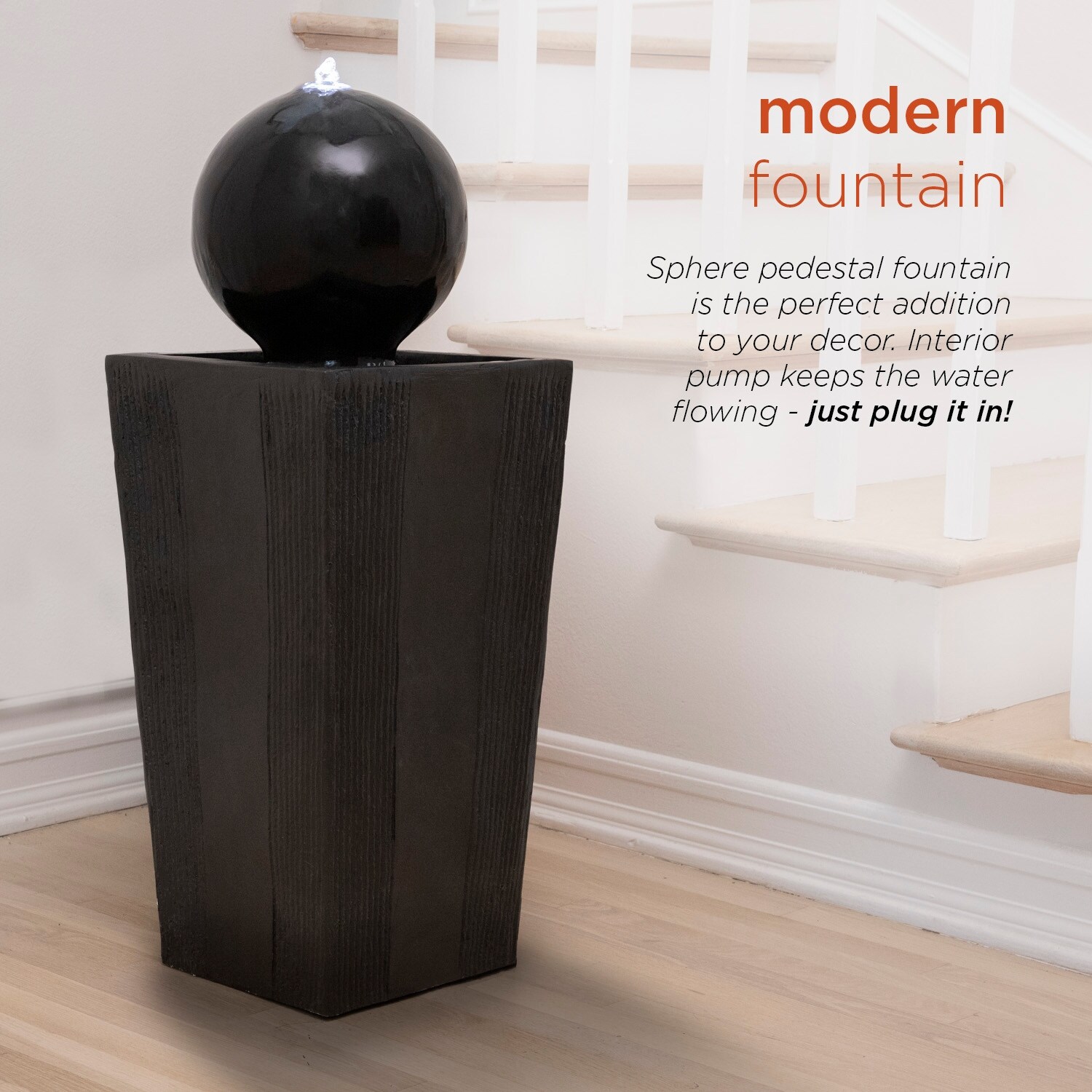Alpine Corporation GIL786 33" Black Outdoor Modern Sphere Pedestal Water Fountain with LED Lights - Black - Floor - Glass 5 Alpine Corporation GIL786 33" Black Outdoor Modern Sphere Pedestal Water Fountain with LED Lights - Black - Floor - Glass