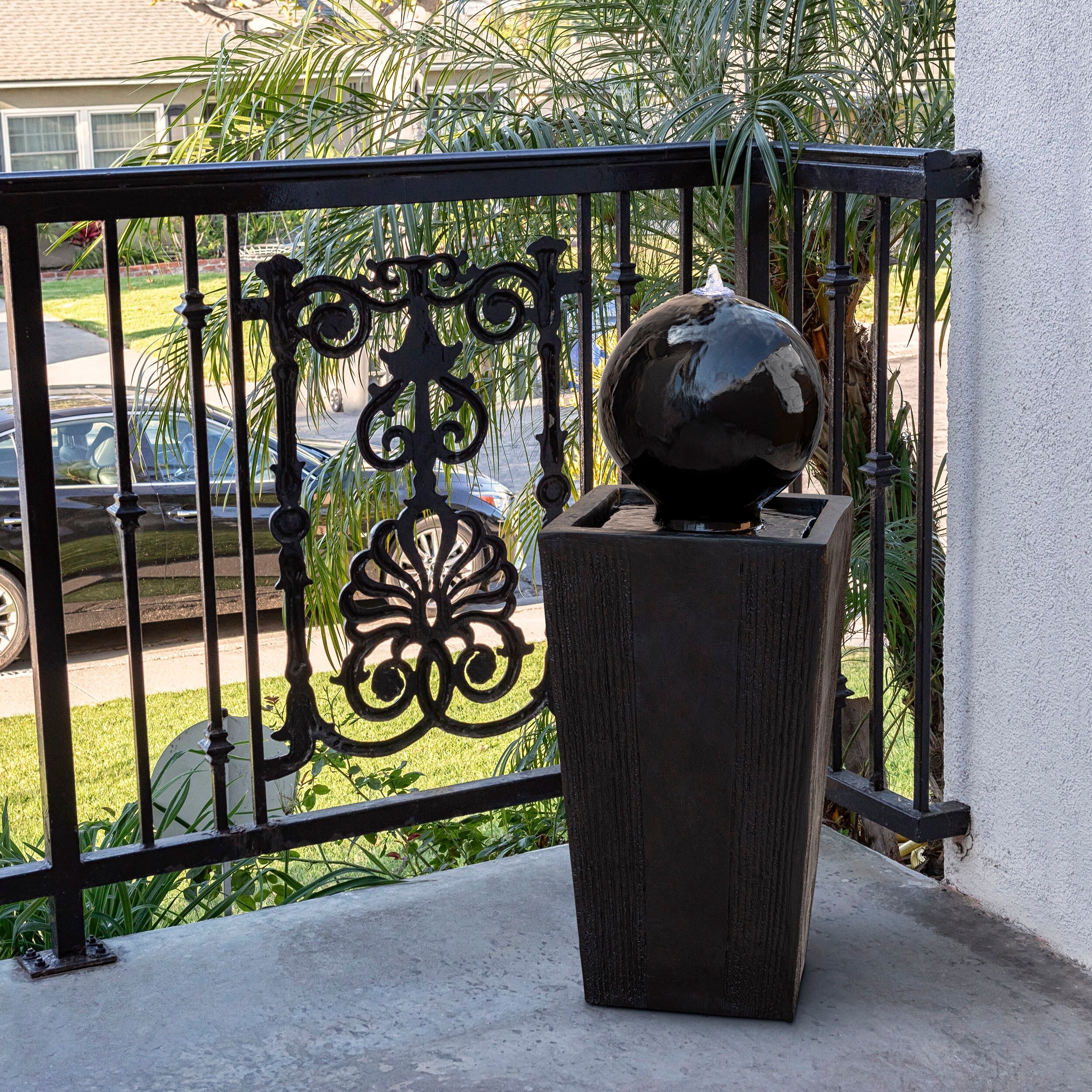 Alpine Corporation GIL786 33" Black Outdoor Modern Sphere Pedestal Water Fountain with LED Lights - Black - Floor - Glass 7 Alpine Corporation GIL786 33" Black Outdoor Modern Sphere Pedestal Water Fountain with LED Lights - Black - Floor - Glass