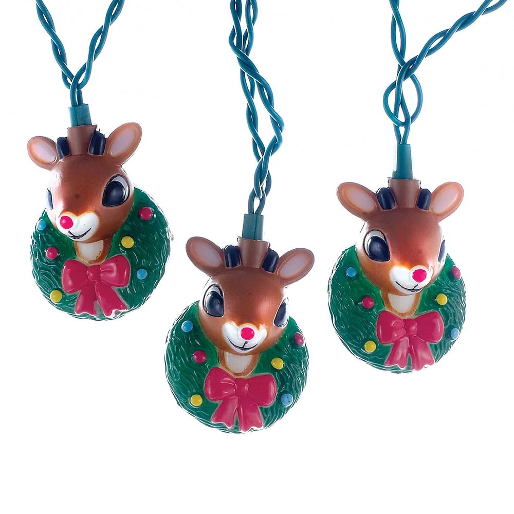 Kurt Adler 10-Light Rudolph Head with Wreath Light Set - Multi 1 Kurt Adler 10-Light Rudolph Head with Wreath Light Set - Multi