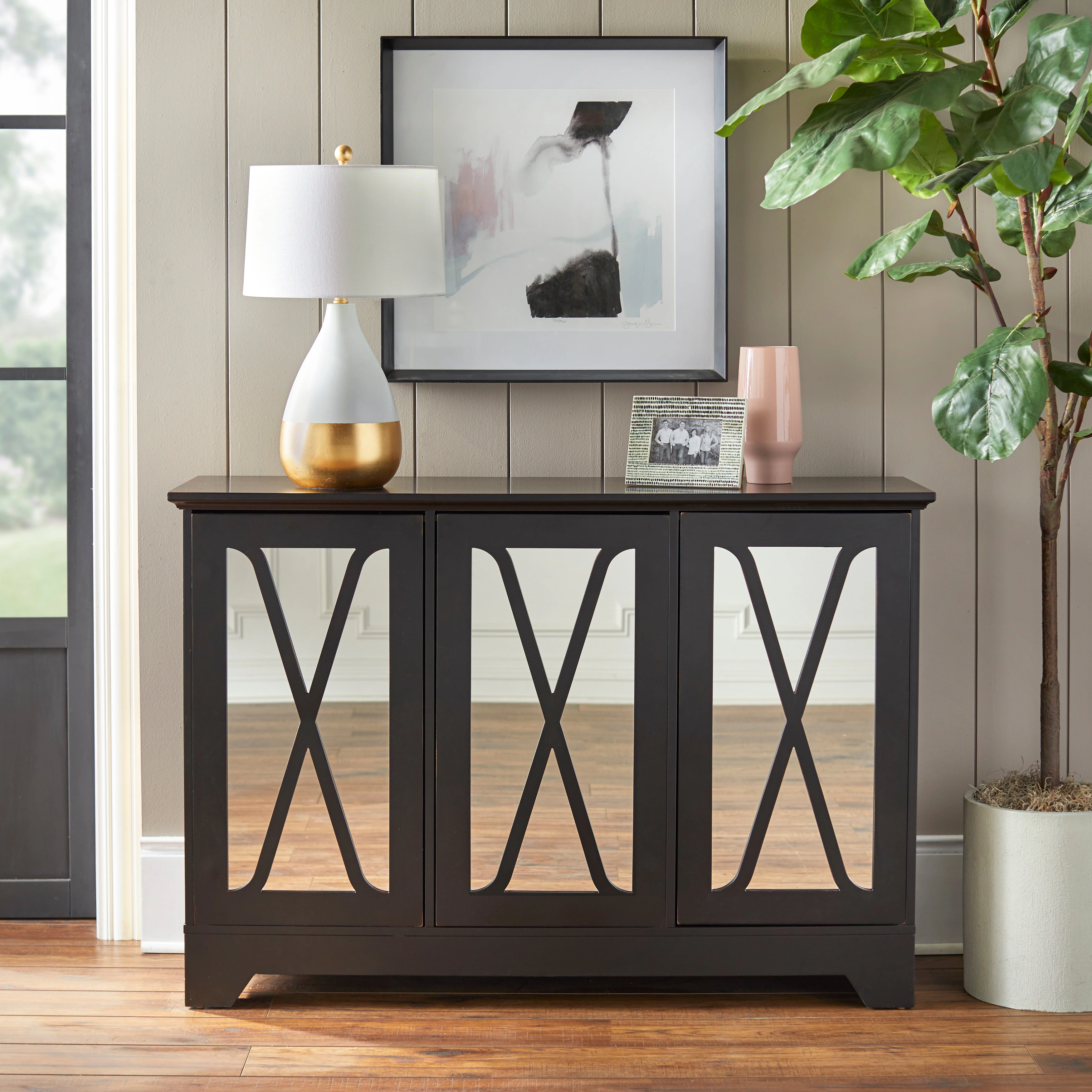 Simple Living Reflections Mirrored Front Buffet/ Console - Antique White