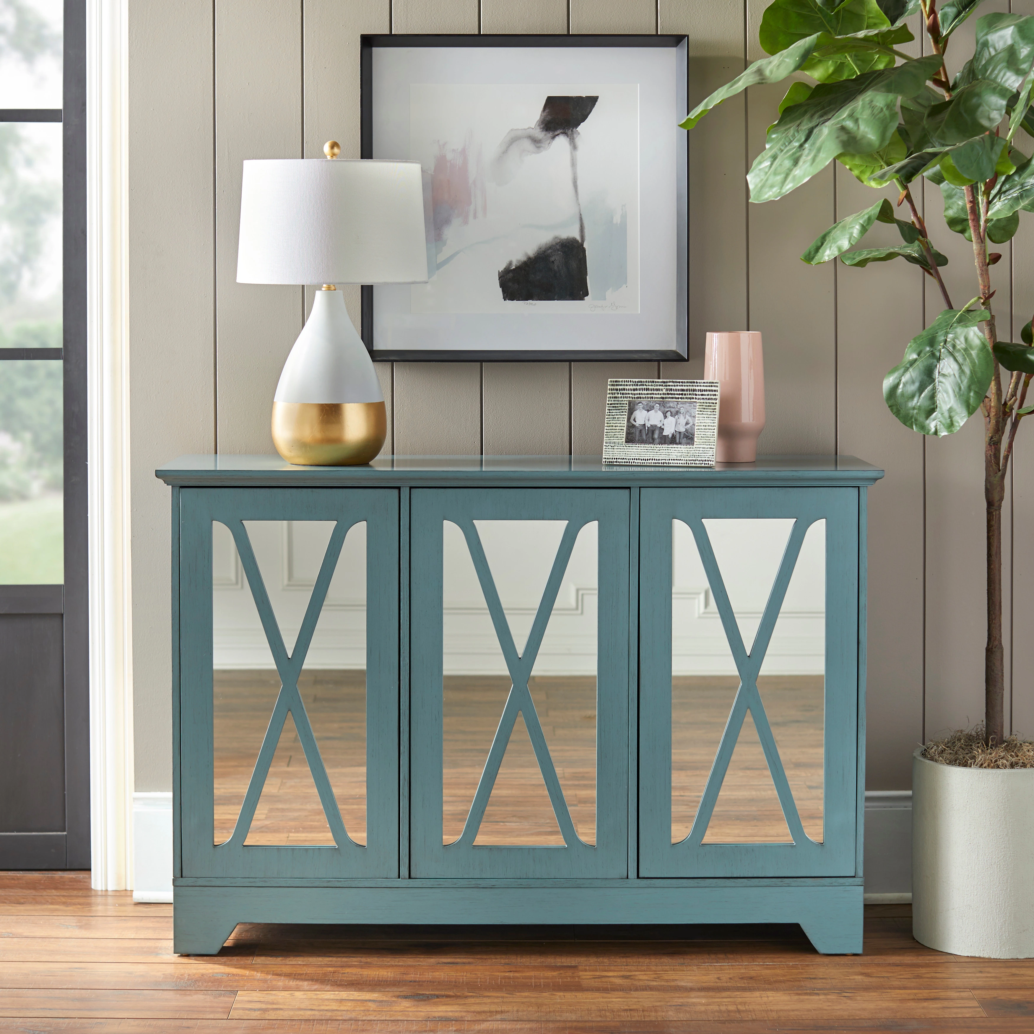 Simple Living Reflections Mirrored Front Buffet/ Console - Antique White 2 Simple Living Reflections Mirrored Front Buffet/ Console - Antique White