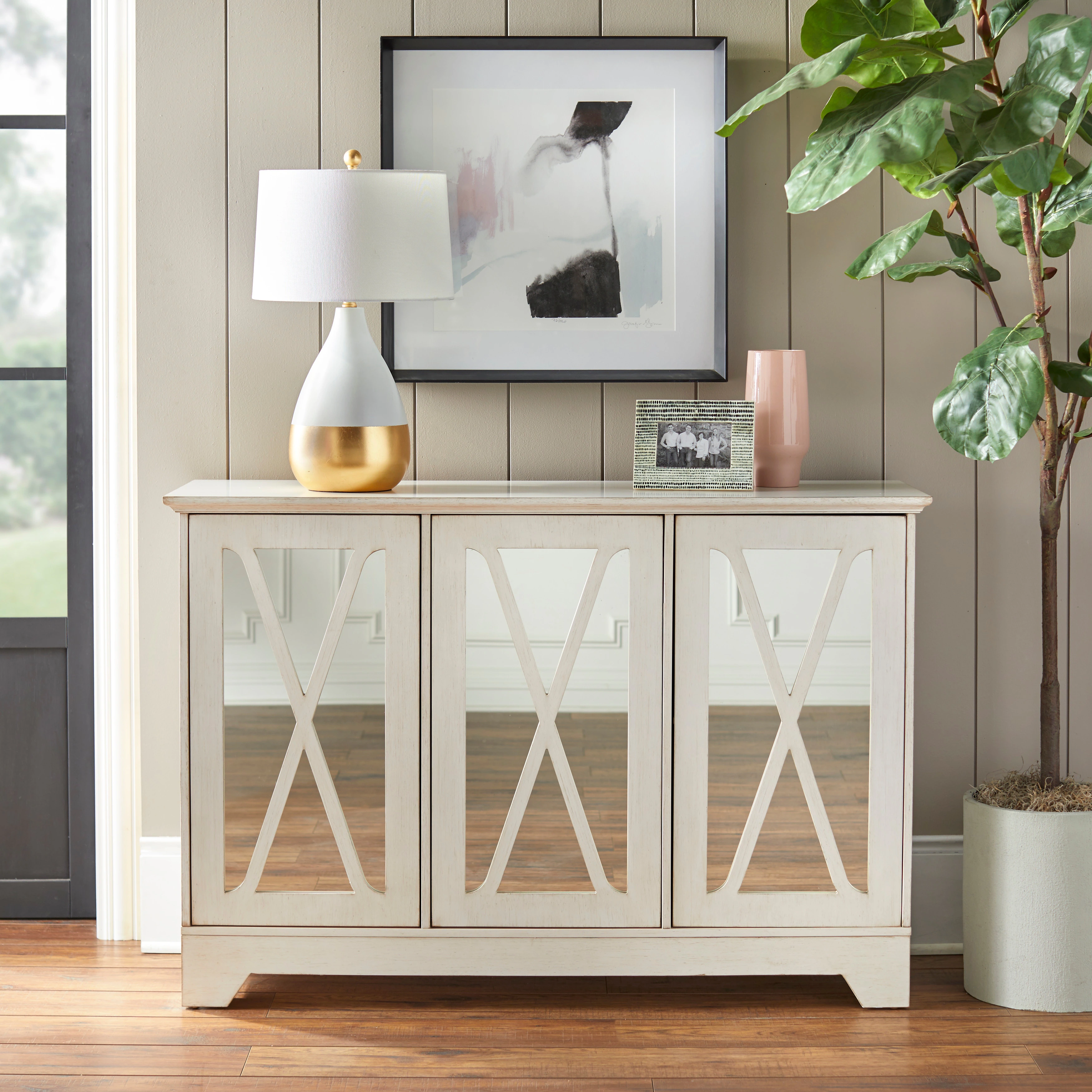 Simple Living Reflections Mirrored Front Buffet/ Console - Antique White 3 Simple Living Reflections Mirrored Front Buffet/ Console - Antique White