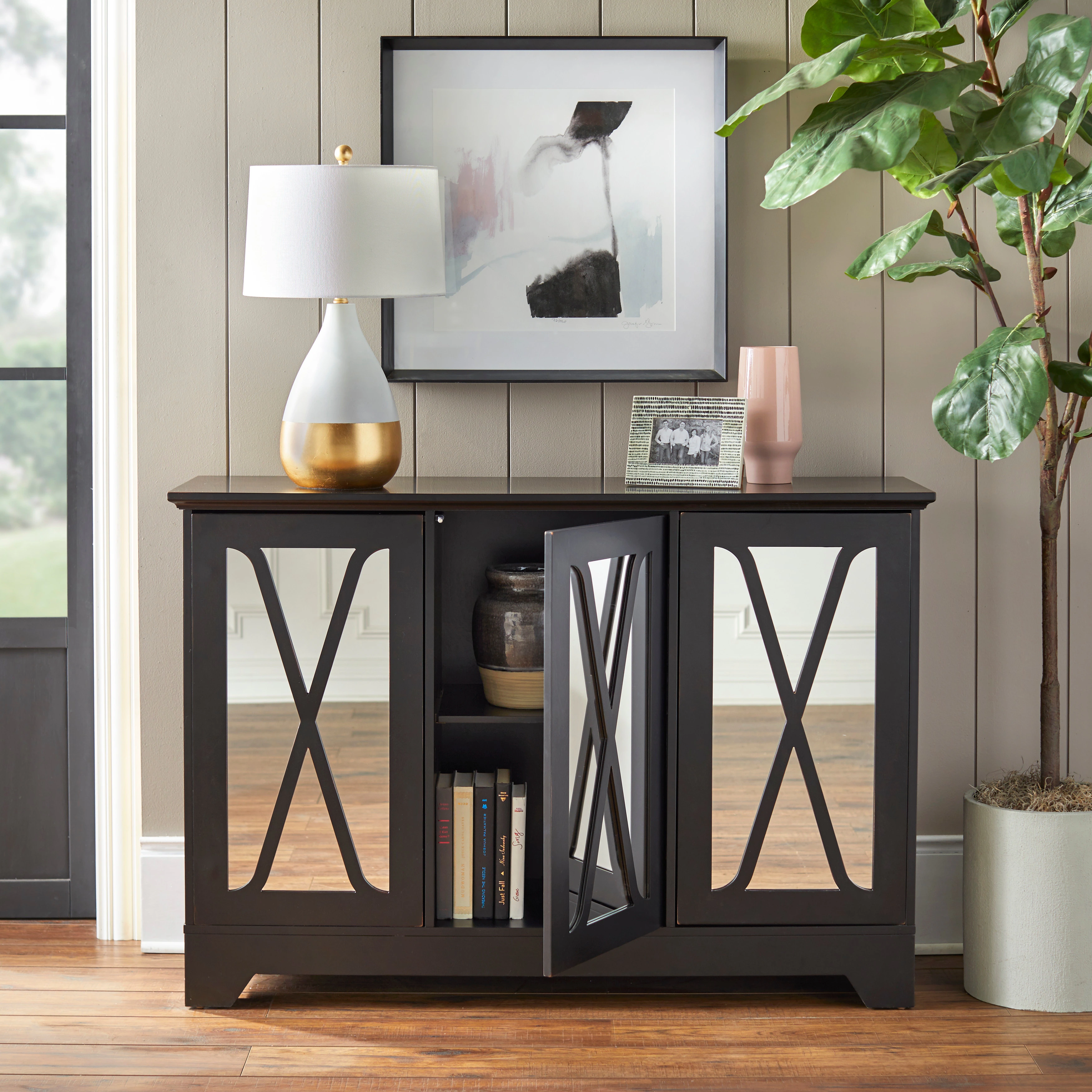 Simple Living Reflections Mirrored Front Buffet/ Console - Antique White 4 Simple Living Reflections Mirrored Front Buffet/ Console - Antique White