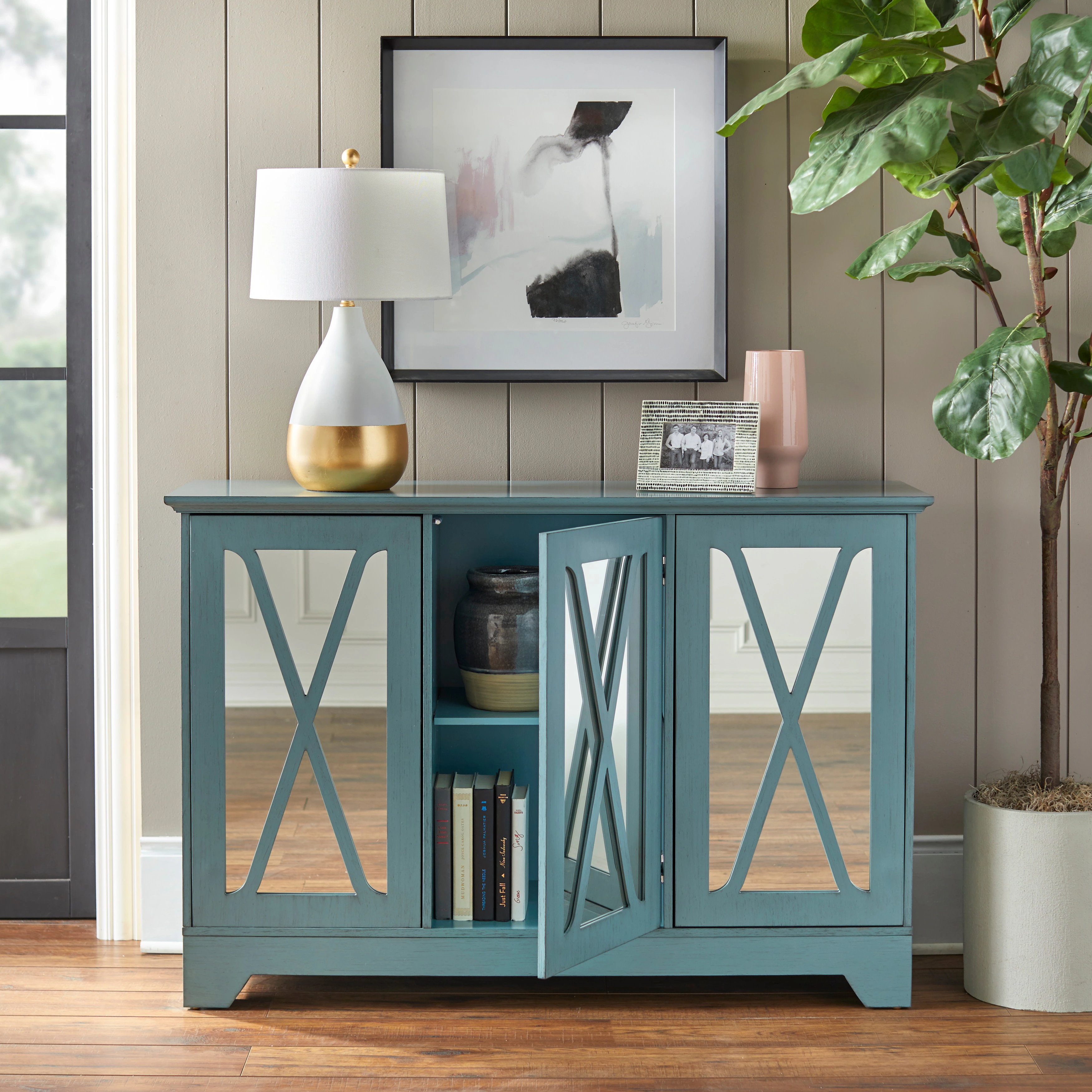 Simple Living Reflections Mirrored Front Buffet/ Console - Antique White 5 Simple Living Reflections Mirrored Front Buffet/ Console - Antique White