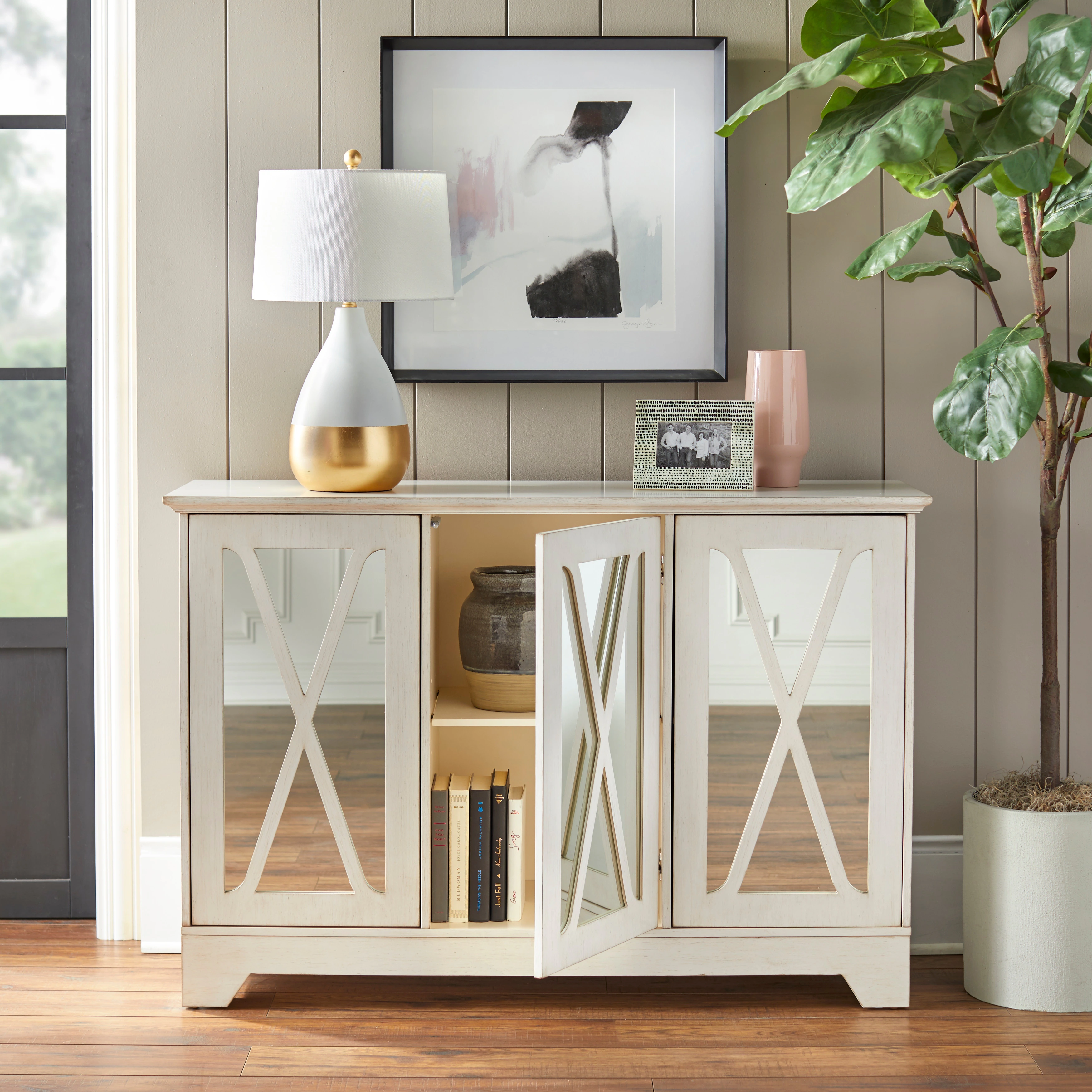 Simple Living Reflections Mirrored Front Buffet/ Console - Antique White 6 Simple Living Reflections Mirrored Front Buffet/ Console - Antique White