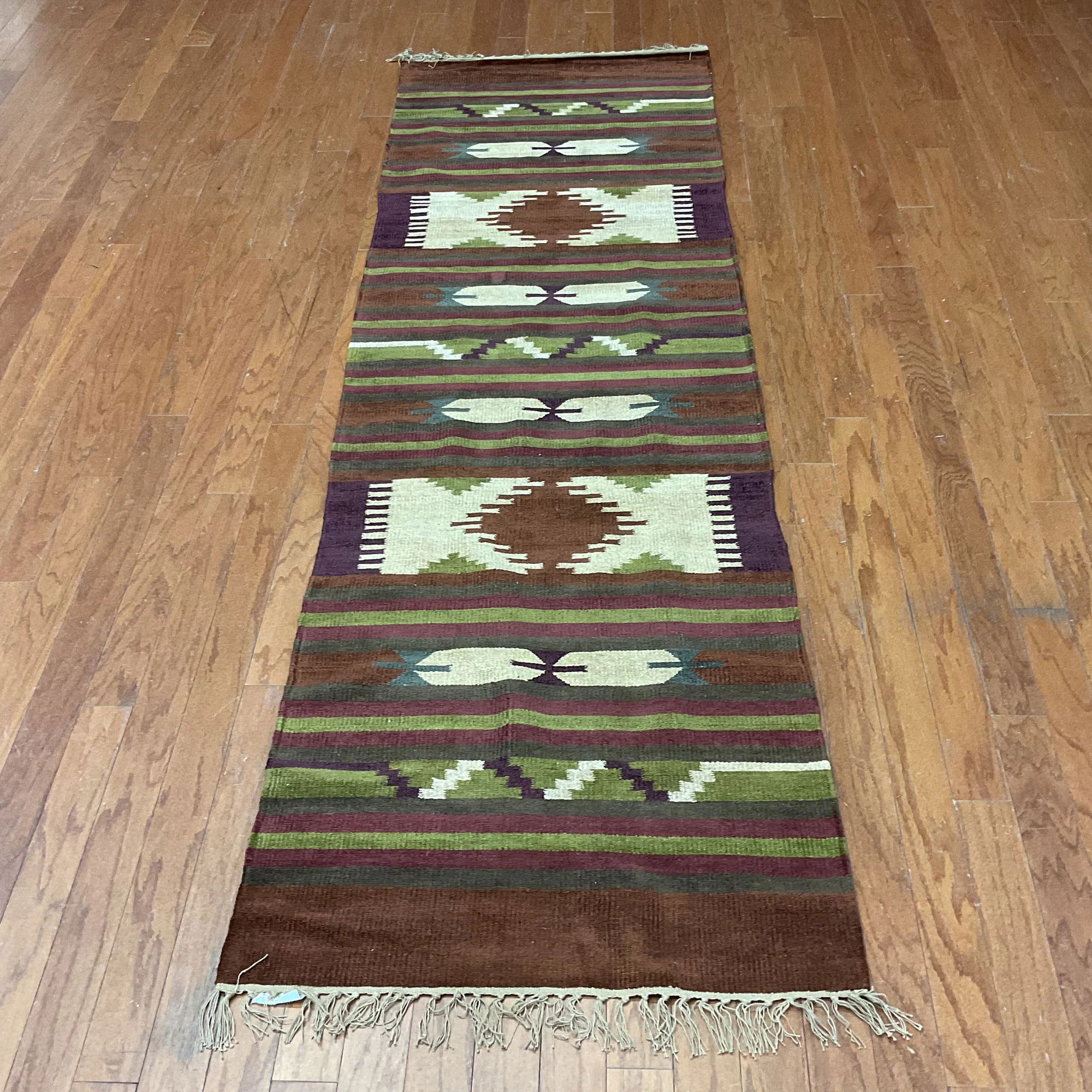 HERAT ORIENTAL Handmade 2'6 x 8'3 Chenille Geometric Kilim Runner - 2'6" x 8'3" - 2'6" x 8'3" - Rust