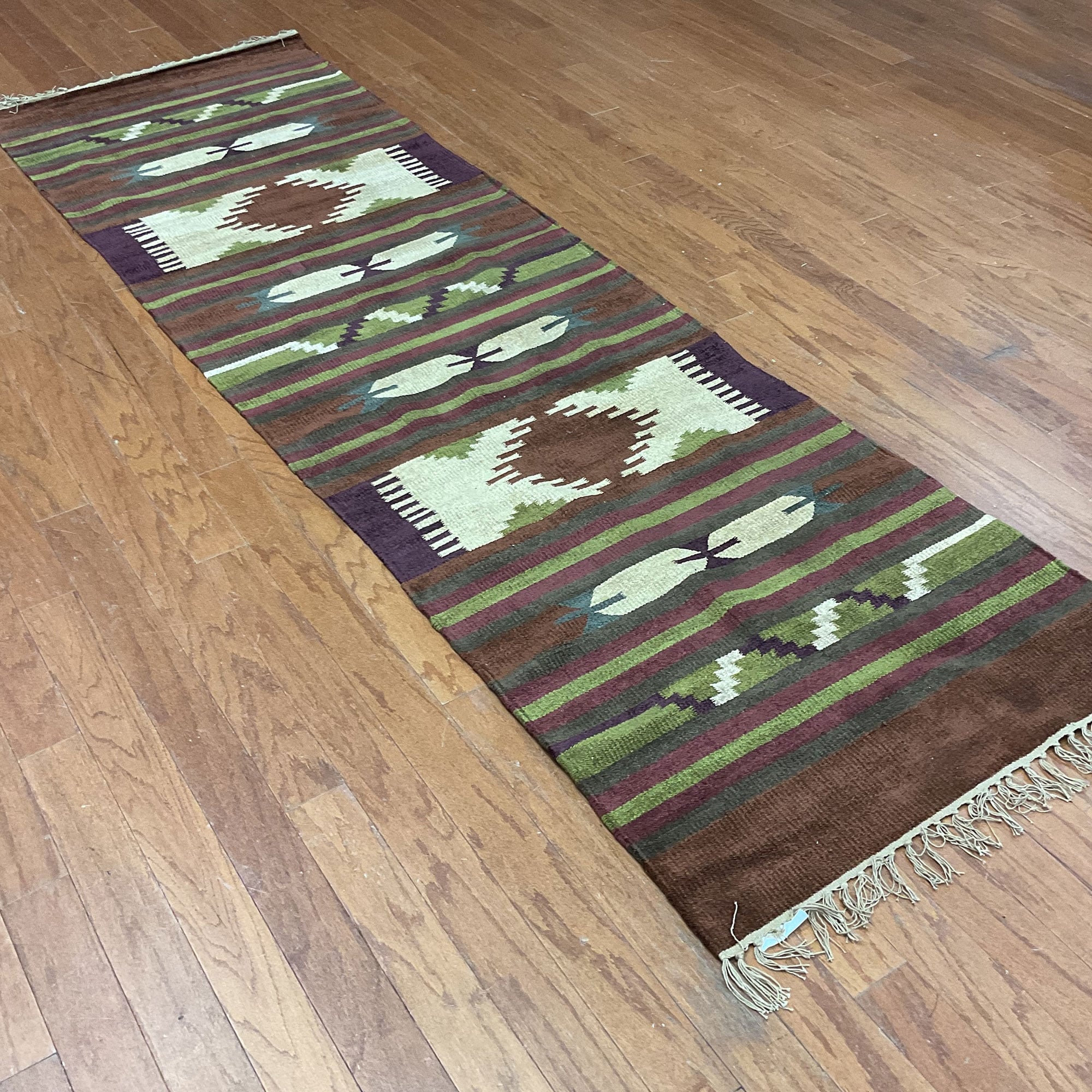 HERAT ORIENTAL Handmade 2'6 x 8'3 Chenille Geometric Kilim Runner - 2'6" x 8'3" - 2'6" x 8'3" - Rust
