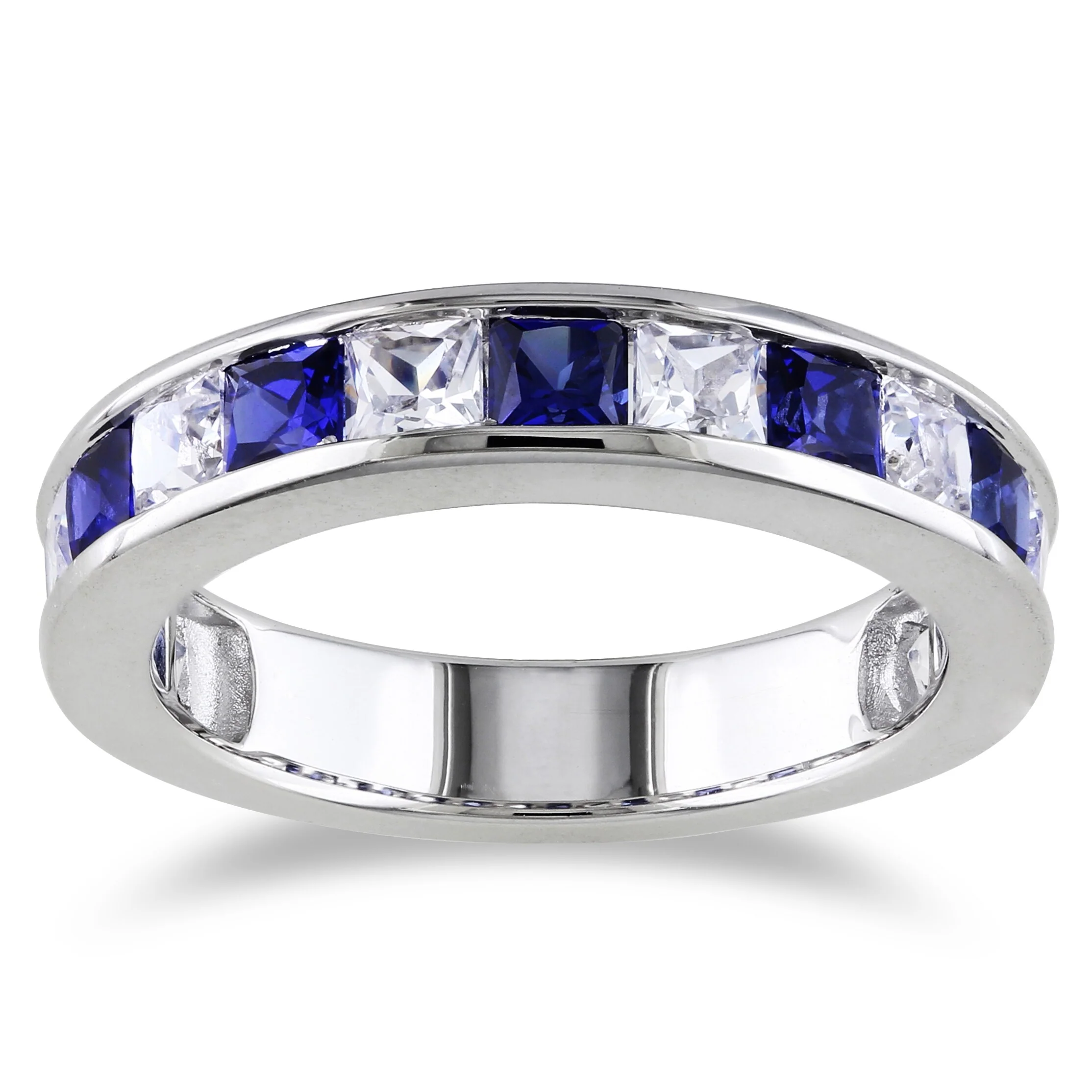 Miadora Sterling Silver 2 1/3ct TGW Square-cut Created Blue and White Sapphire Stackable Anniversary 11 Miadora Sterling Silver 2 1/3ct TGW Square-cut Created Blue and White Sapphire Stackable Anniversary