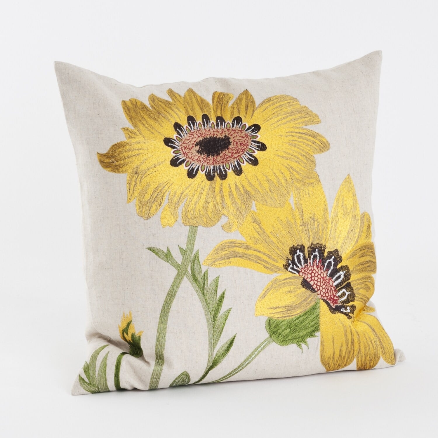 Embroidered Gerbera Daisy Poly Filled Throw Pillow 5 Embroidered Gerbera Daisy Poly Filled Throw Pillow