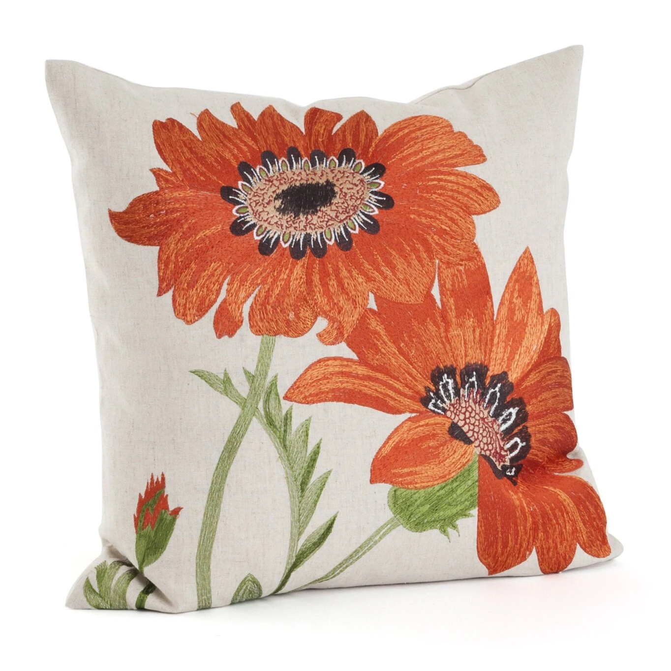 Embroidered Gerbera Daisy Poly Filled Throw Pillow 5 Embroidered Gerbera Daisy Poly Filled Throw Pillow