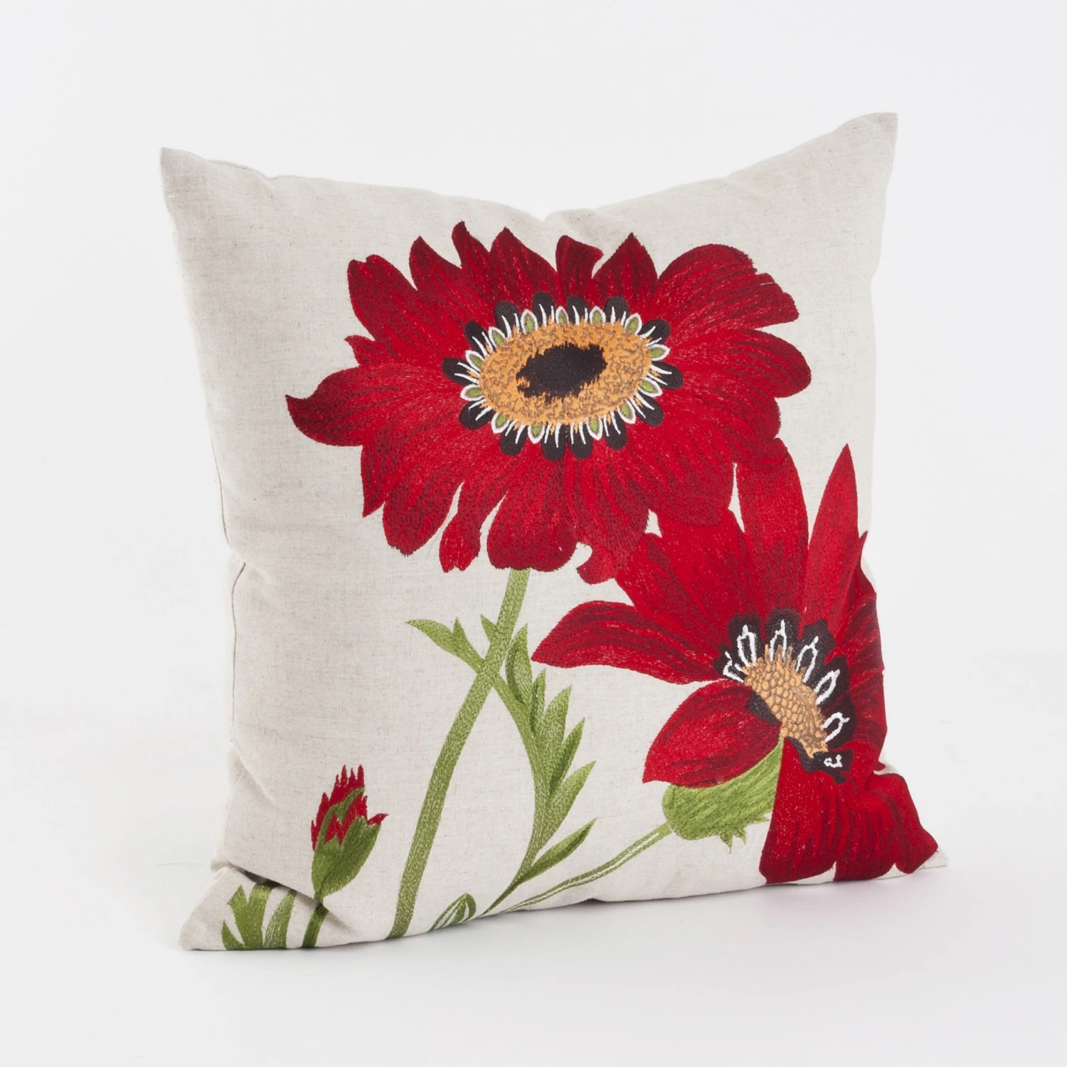 Embroidered Gerbera Daisy Poly Filled Throw Pillow 6 Embroidered Gerbera Daisy Poly Filled Throw Pillow