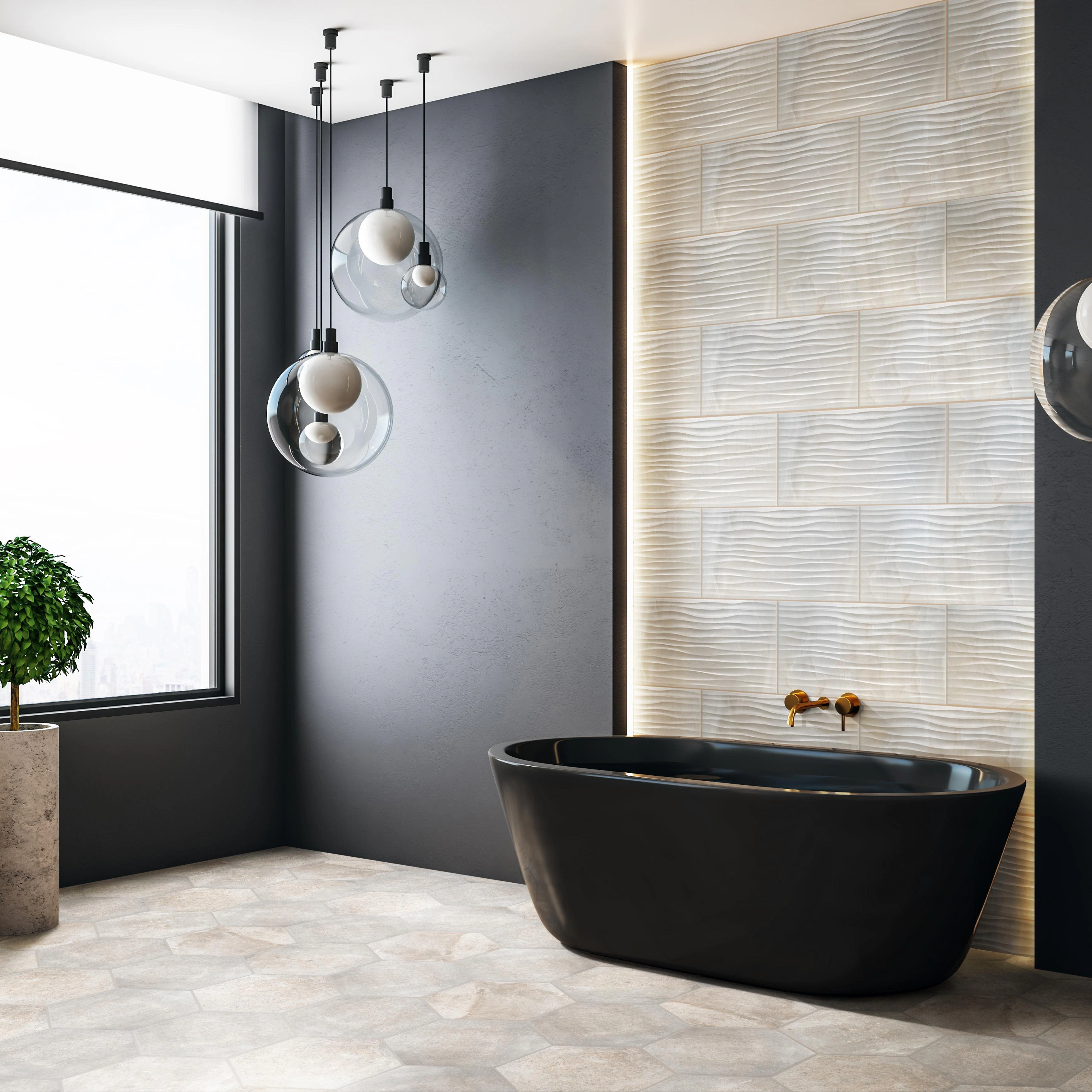 Merola Tile Dubai Deco Pearl 12-1/2" x 24-1/2" Porcelain Wall Tile