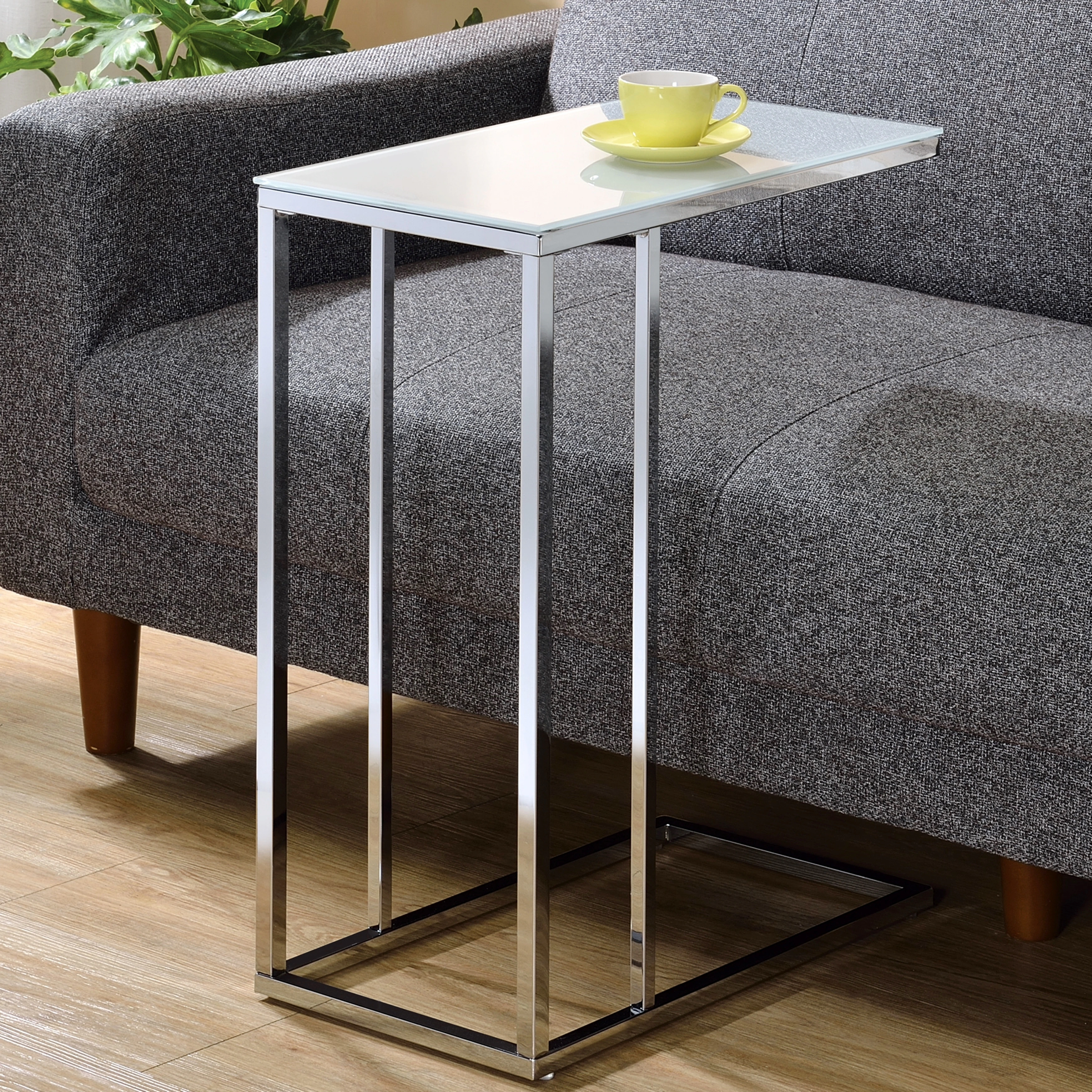 Sleek Design Snack Table with Frosted Tempered Glass Top - Snack Table
