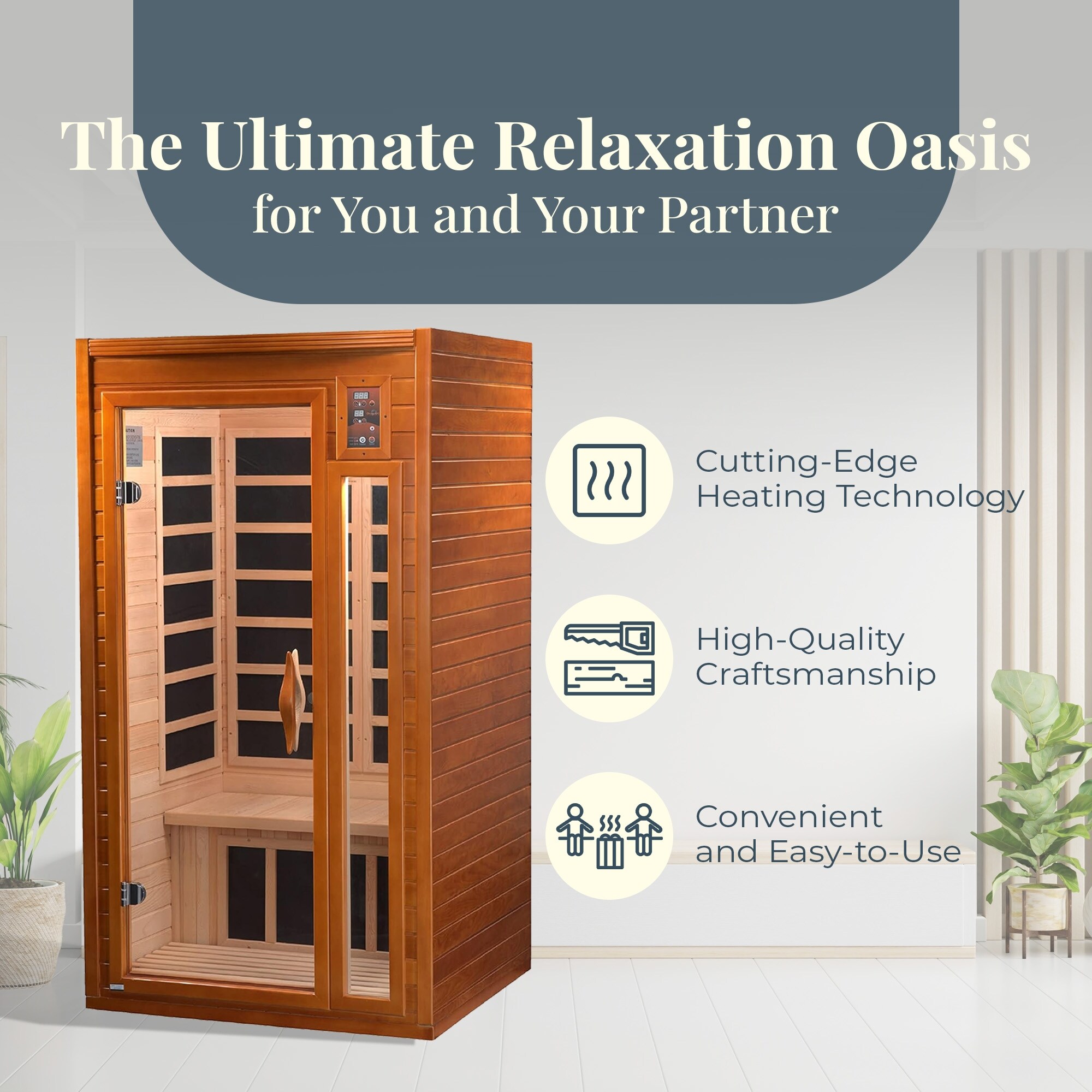 Dynamic Saunas Barcelona 1 to 2 Person Hemlock Wood Infrared Sauna For Home - Brown