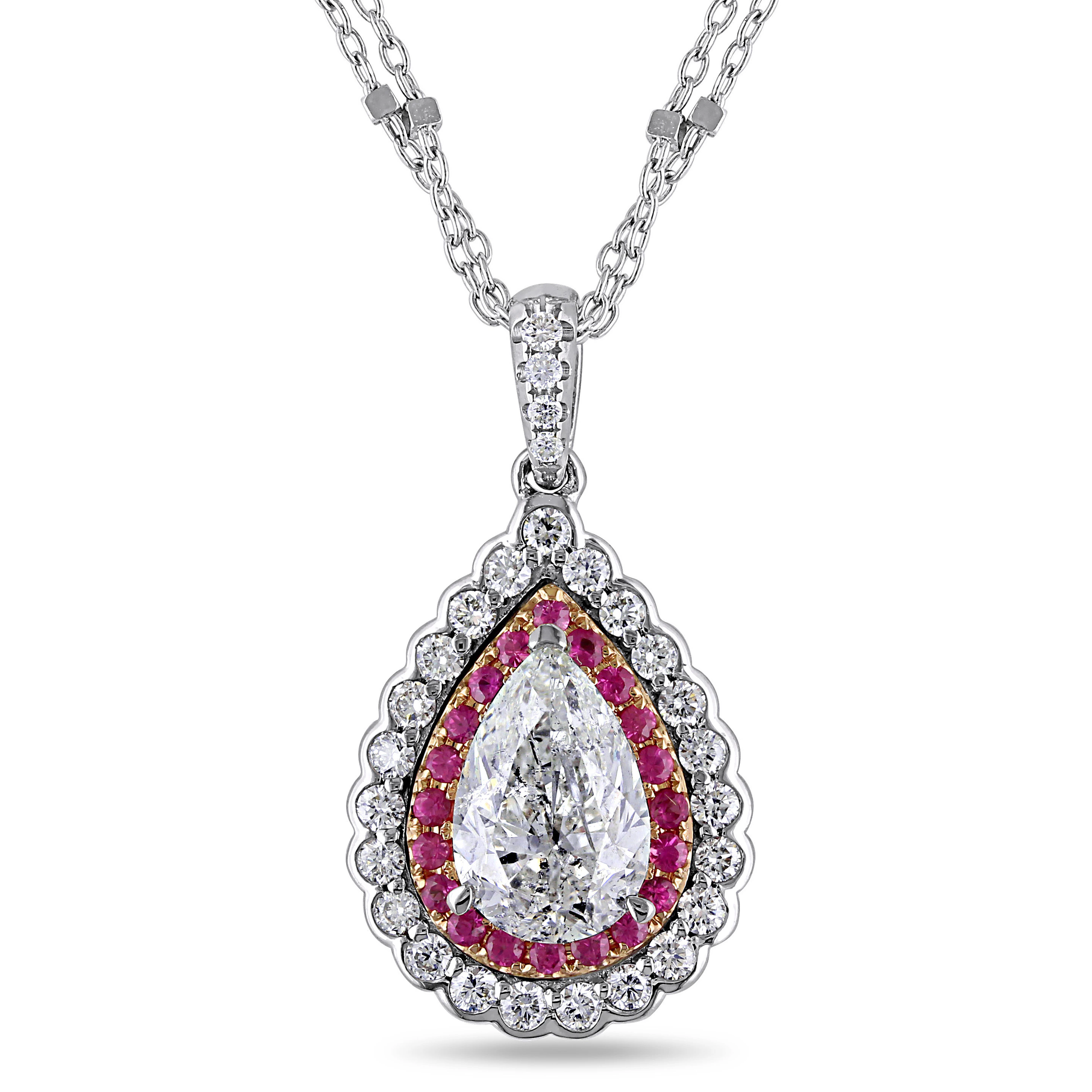 Miadora Signature Collection 14k Gold Pink Sapphire 2ct TDW Diamond Teardrop Necklace - 16 Inch - White 2 Miadora Signature Collection 14k Gold Pink Sapphire 2ct TDW Diamond Teardrop Necklace - 16 Inch - White