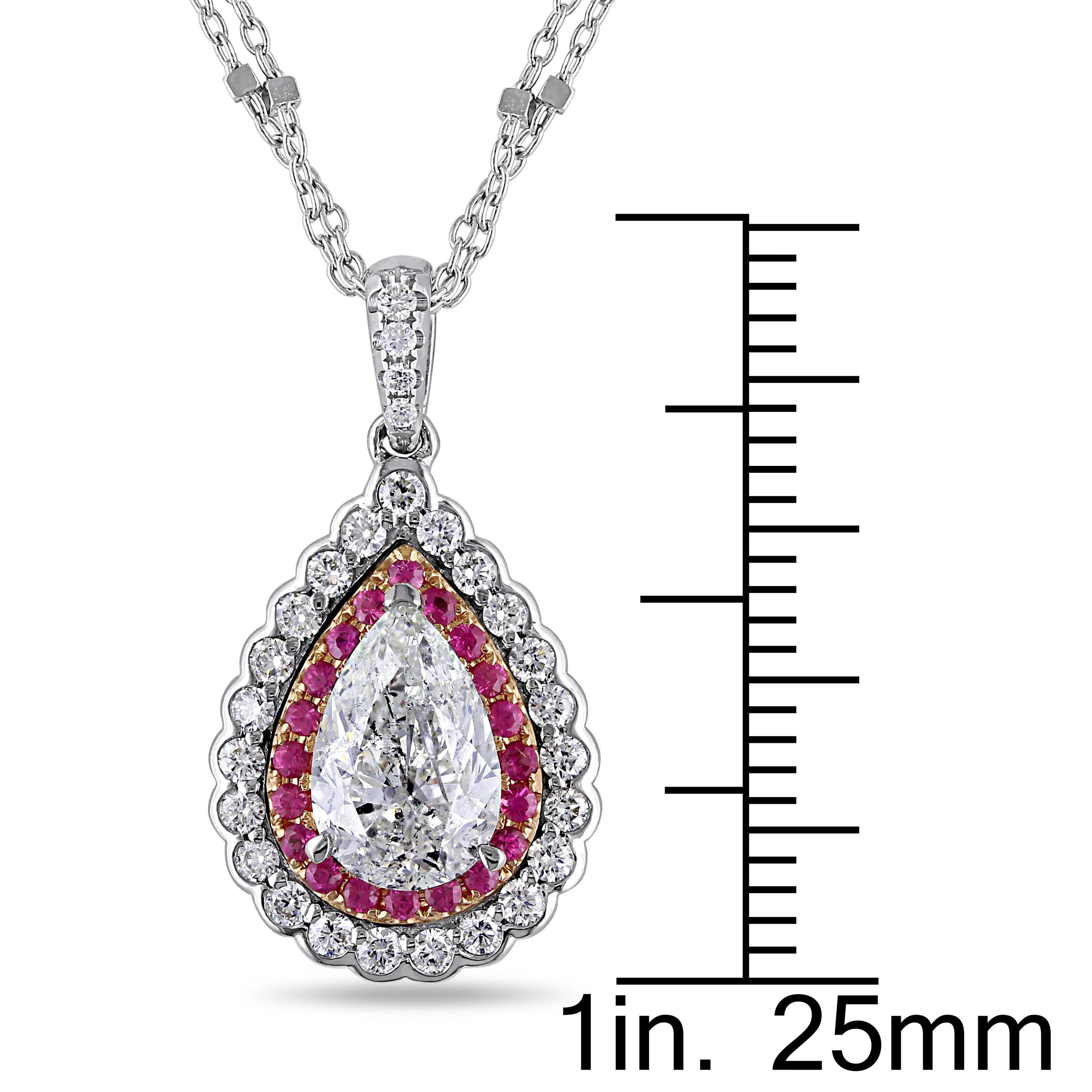Miadora Signature Collection 14k Gold Pink Sapphire 2ct TDW Diamond Teardrop Necklace - 16 Inch - White 4 Miadora Signature Collection 14k Gold Pink Sapphire 2ct TDW Diamond Teardrop Necklace - 16 Inch - White