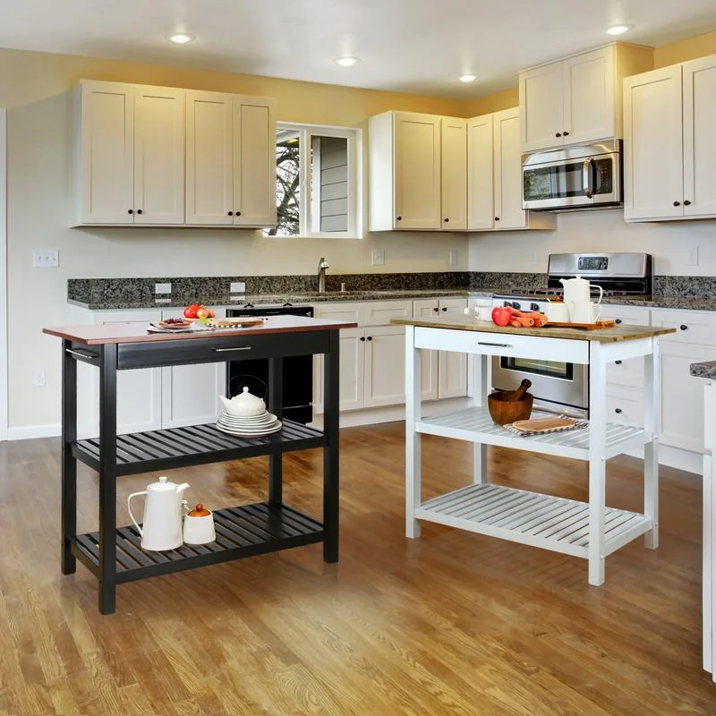 2-shelf Natural Solid Wood Top Kitchen Island