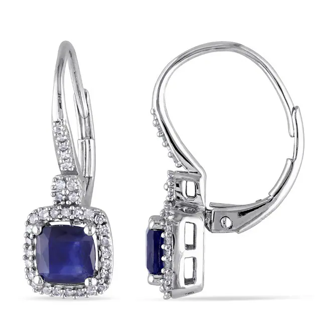 Miadora Signature Collection 10k White Gold Sapphire and 1/5ct TDW Diamond Birthstone Square Halo Leverback Earrings - Blue - Sapphire - White 10 Miadora Signature Collection 10k White Gold Sapphire and 1/5ct TDW Diamond Birthstone Square Halo Leverback Earrings - Blue - Sapphire - White